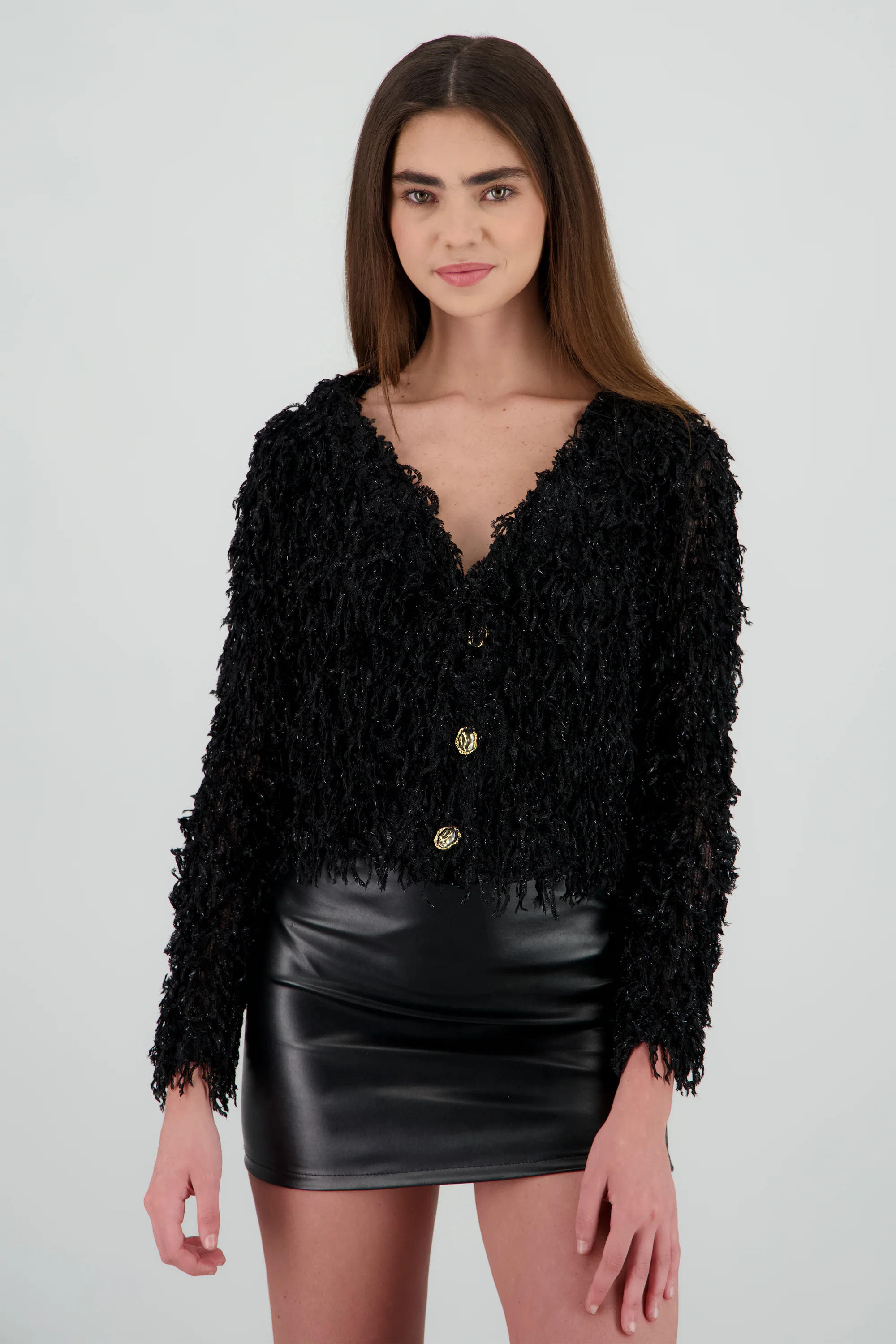 Cardigan detalle pelo con brillos