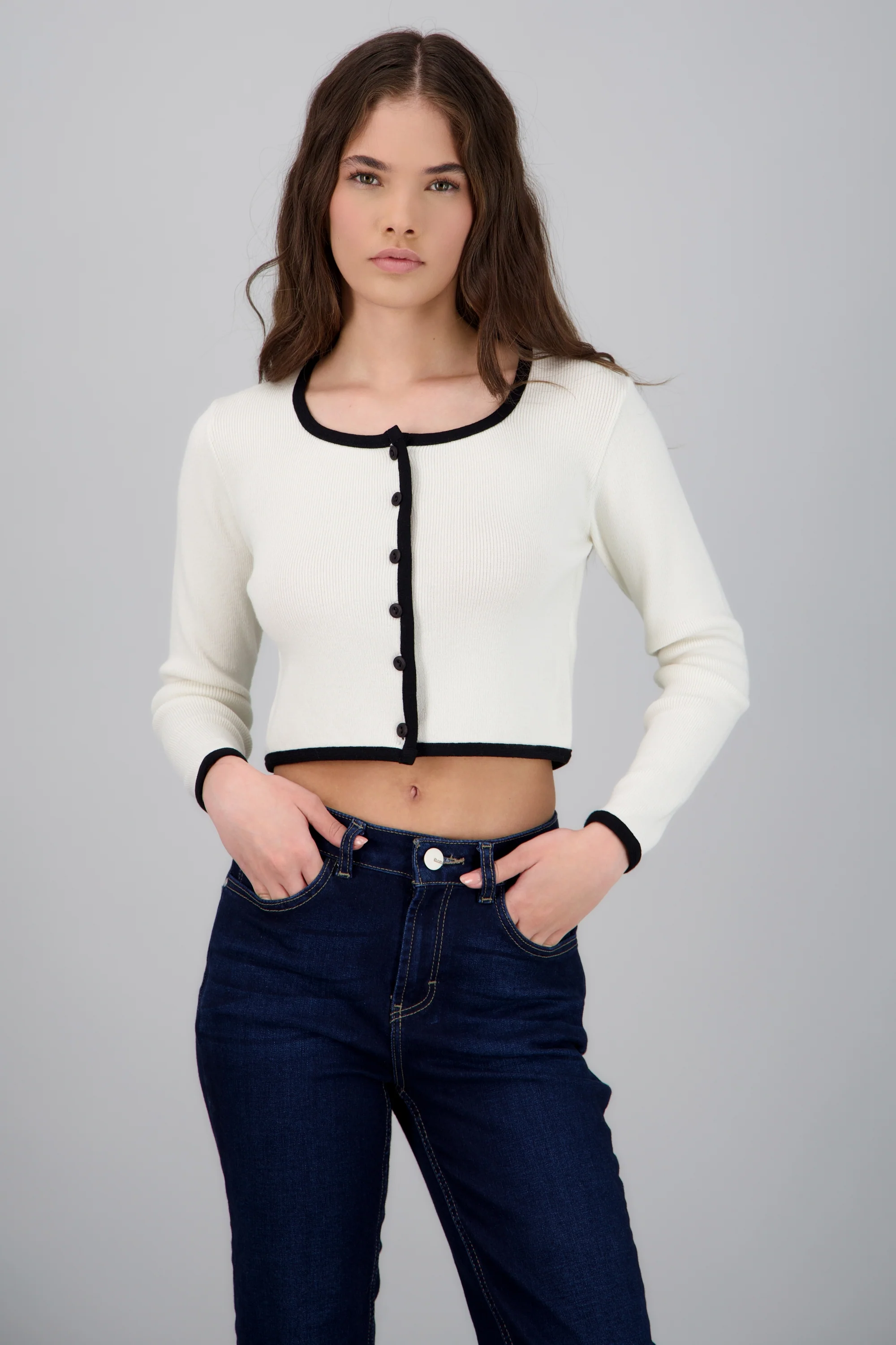 Cardigan escote cuadrado contraste - Image 2