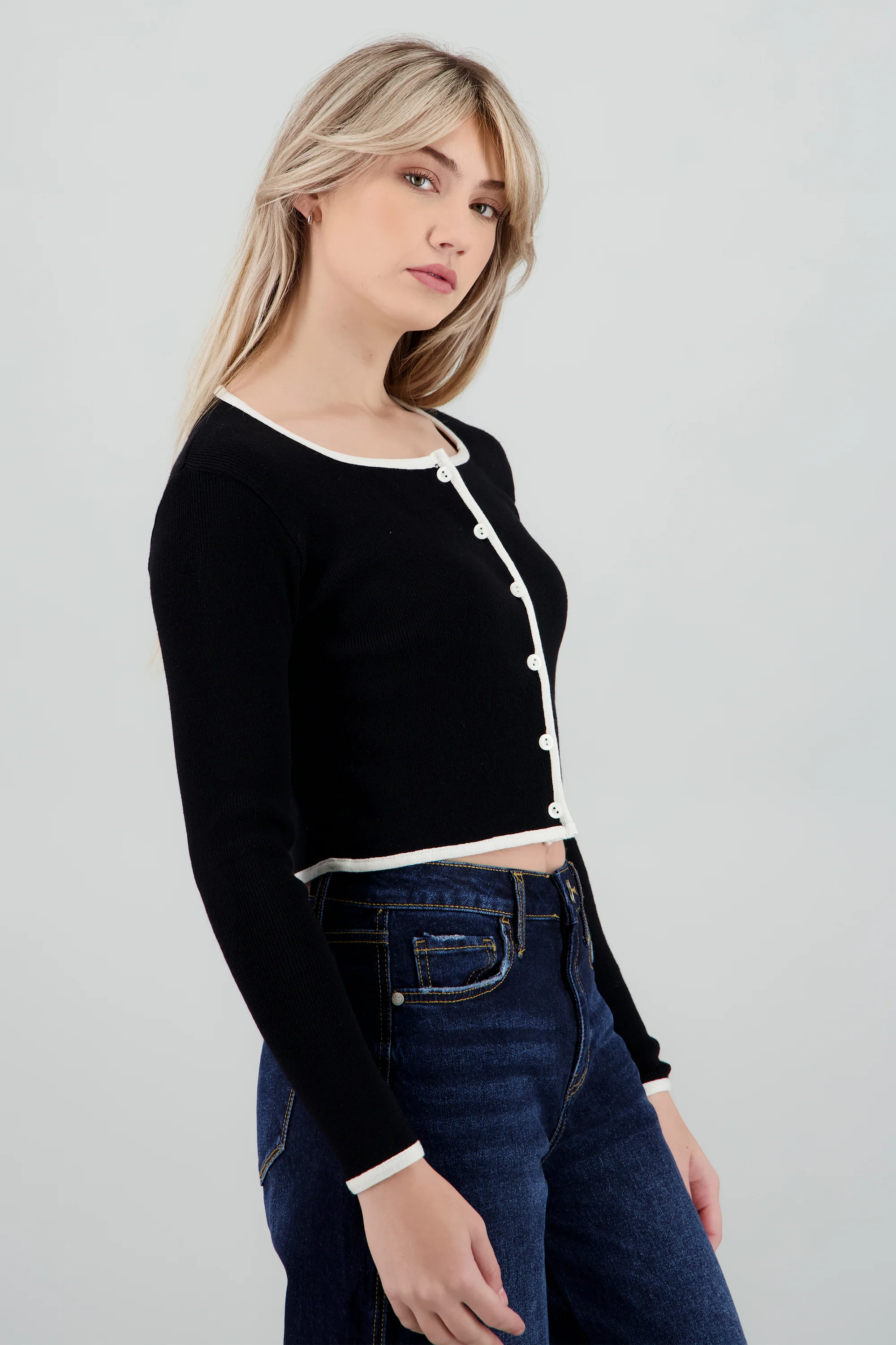 Cardigan escote cuadrado contraste - Image 3