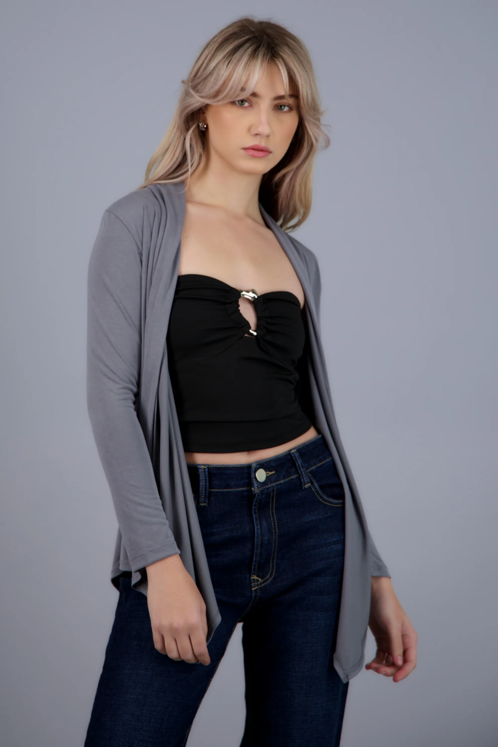 Cardigan fluido manga larga