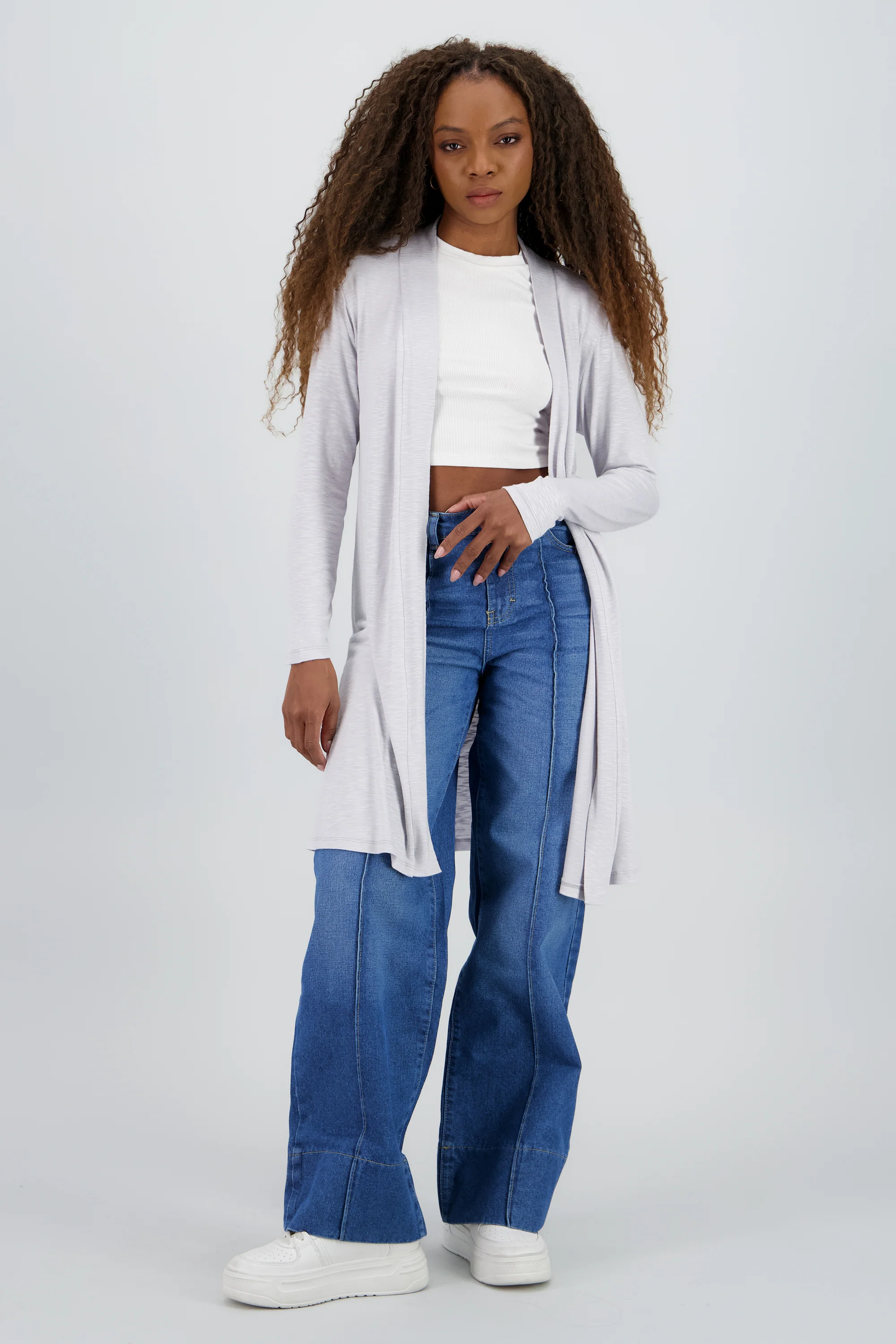 Cardigan manga larga liso