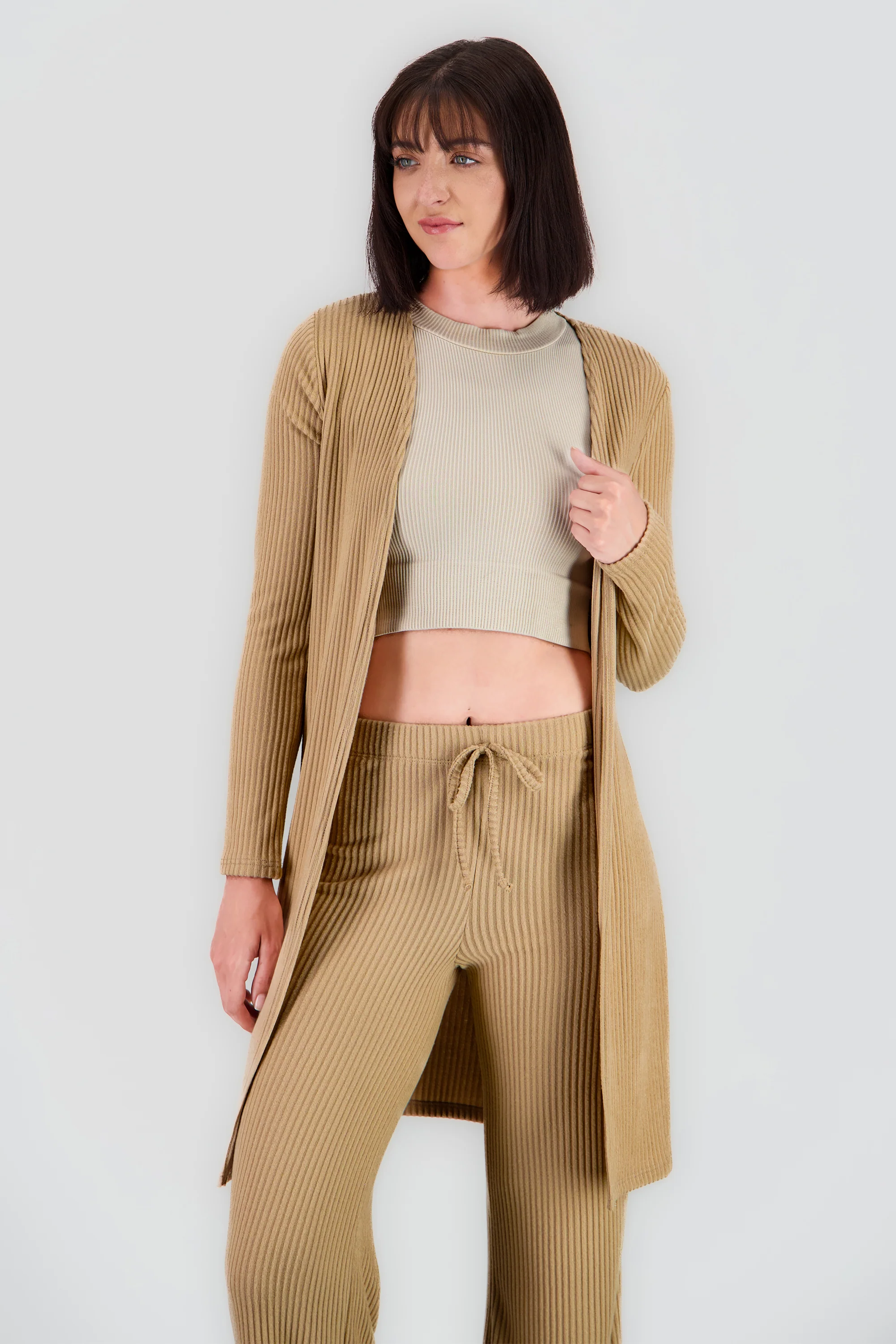 Cardigan manga larga rib suave - Image 2
