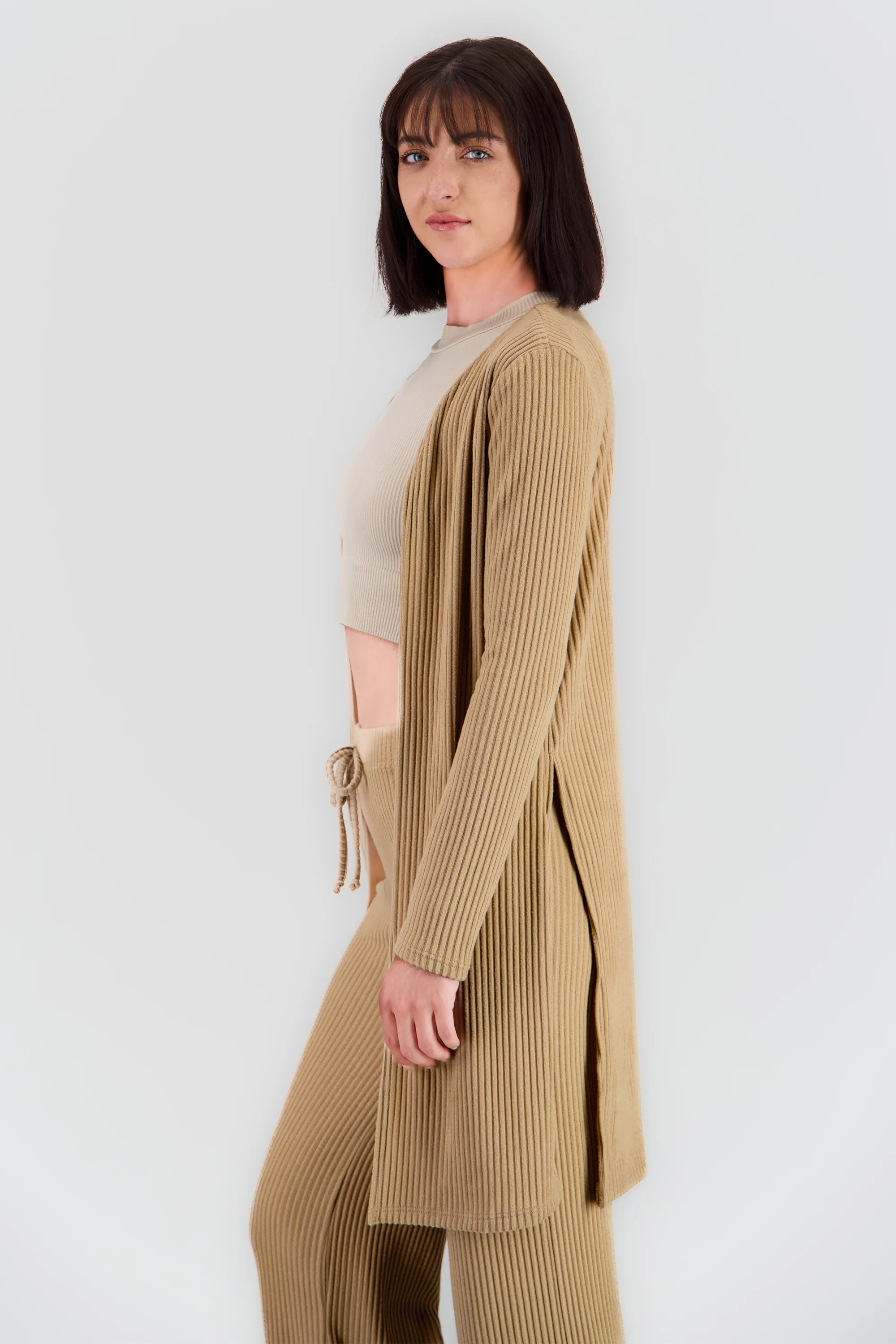 Cardigan manga larga rib suave - Image 3