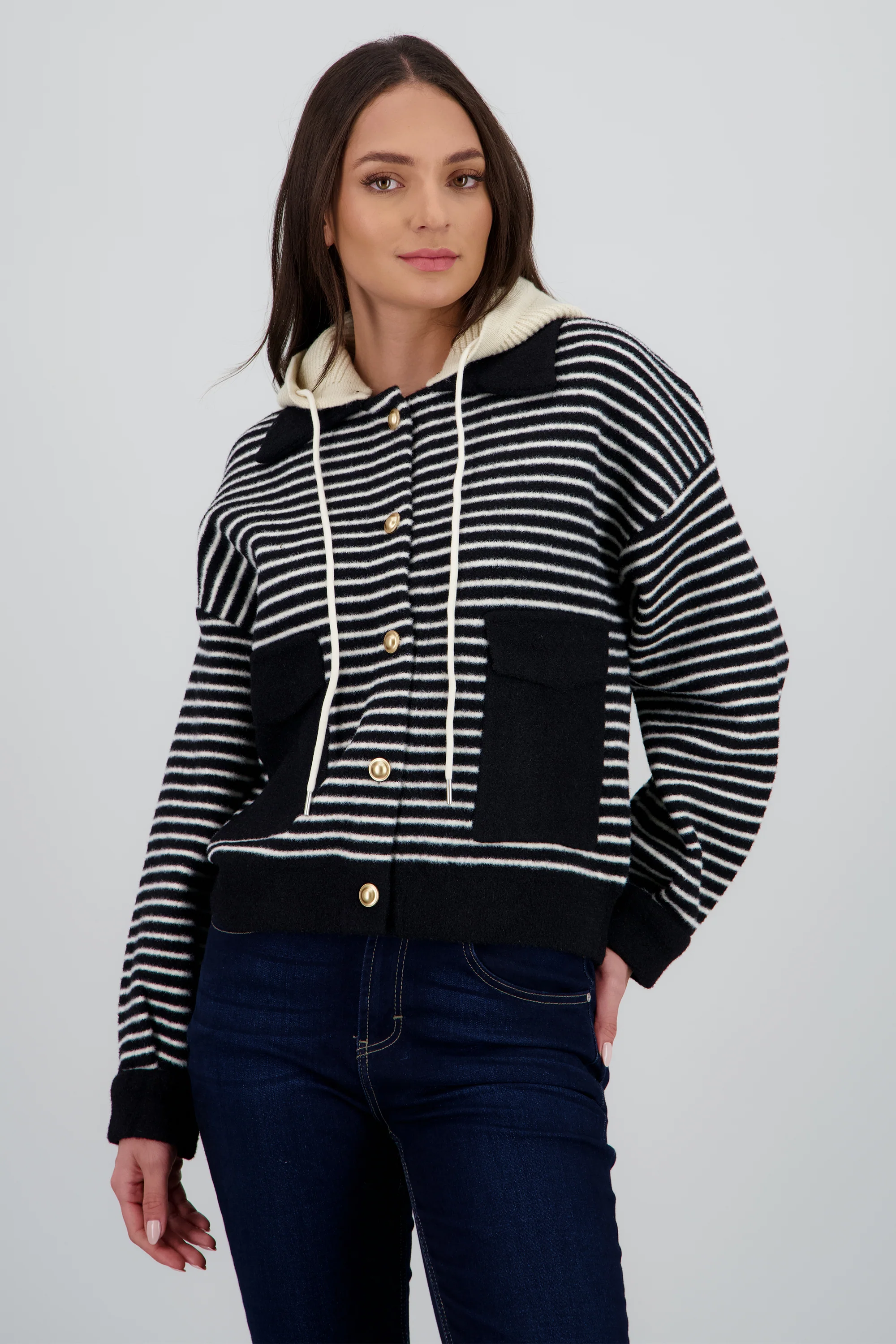 Cardigan rayas detalle contraste bolsas