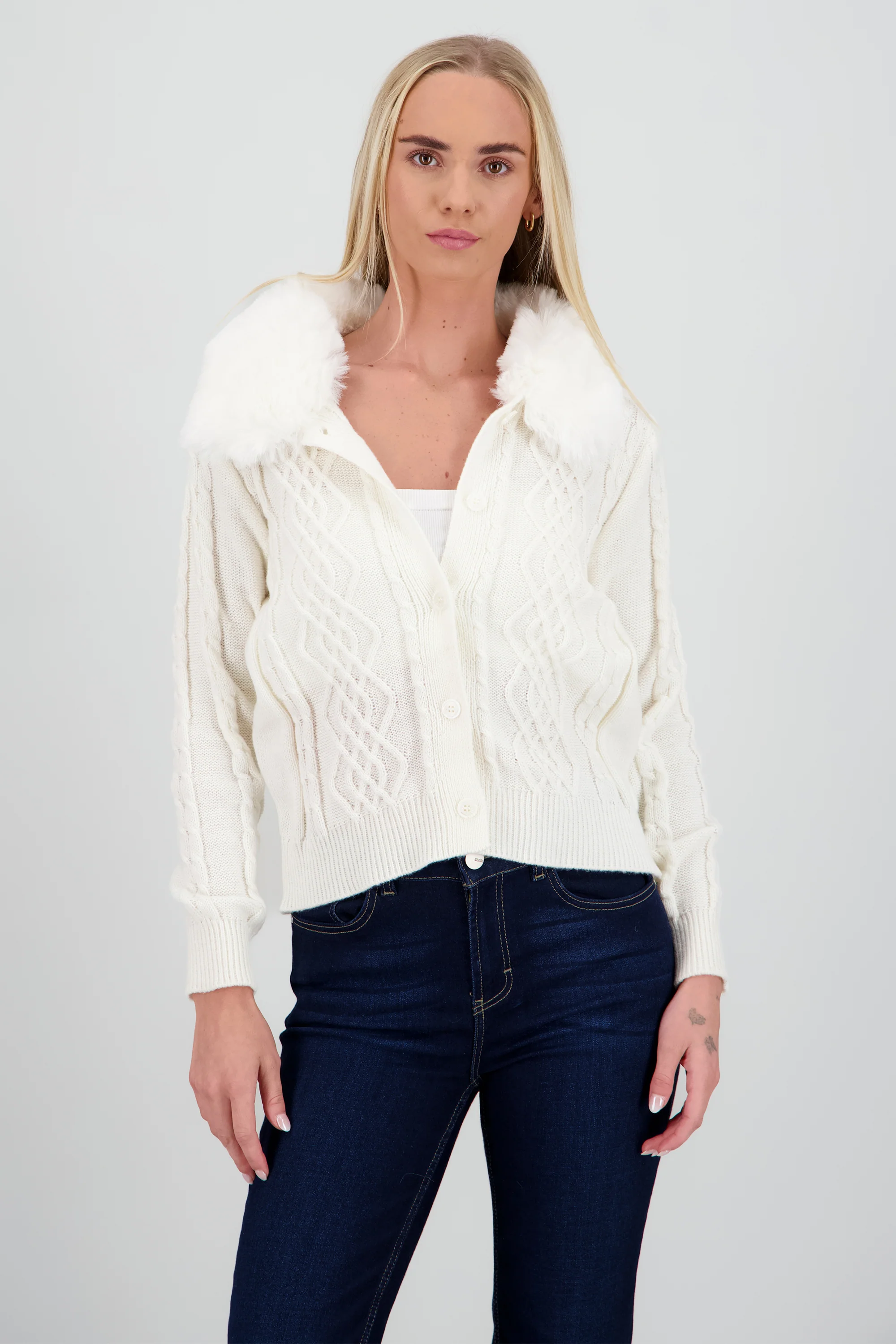 Cardigan tejido detalle pelo cuello - Image 2