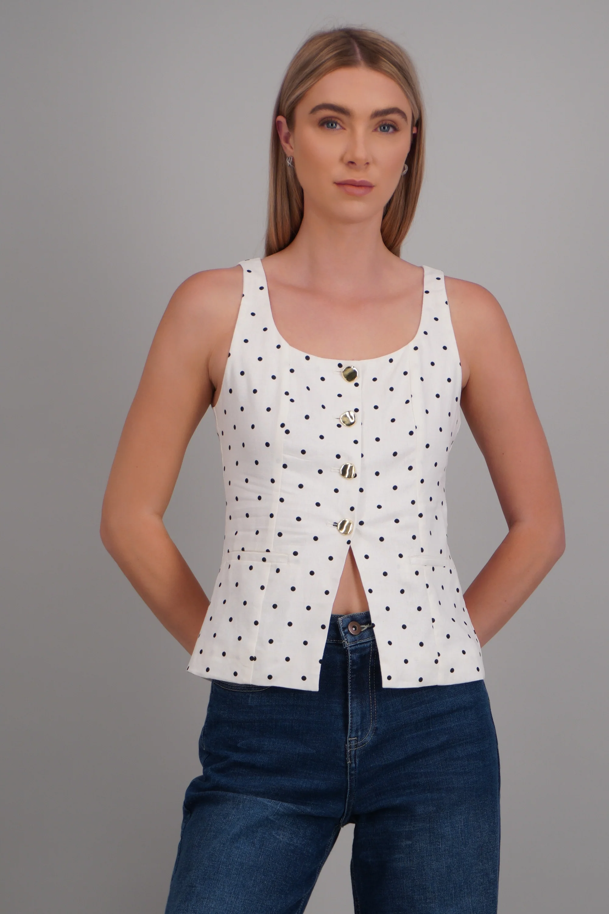 Chaleco lino polkadot