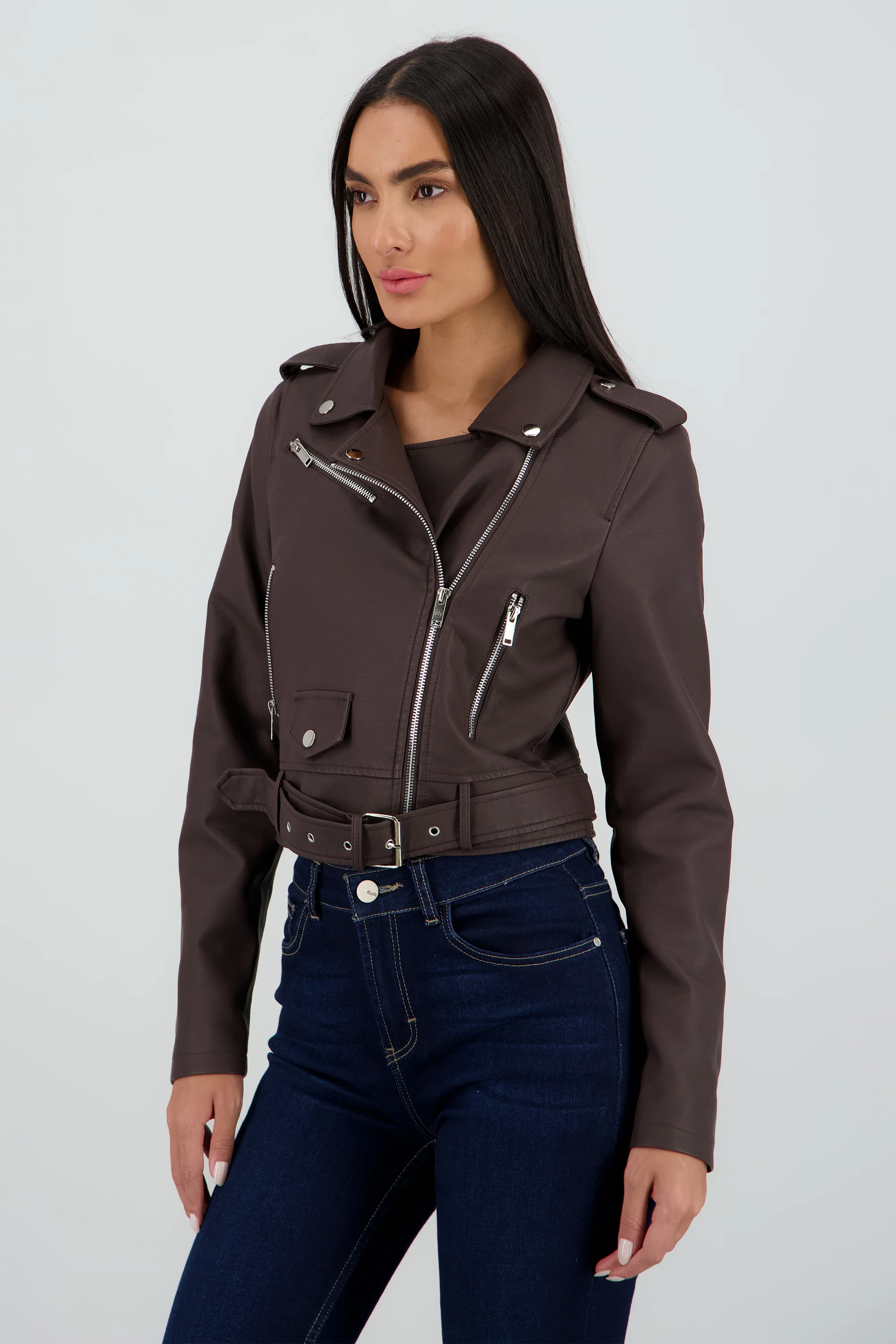 Chamarra Biker Efecto Piel Cierre - Image 3