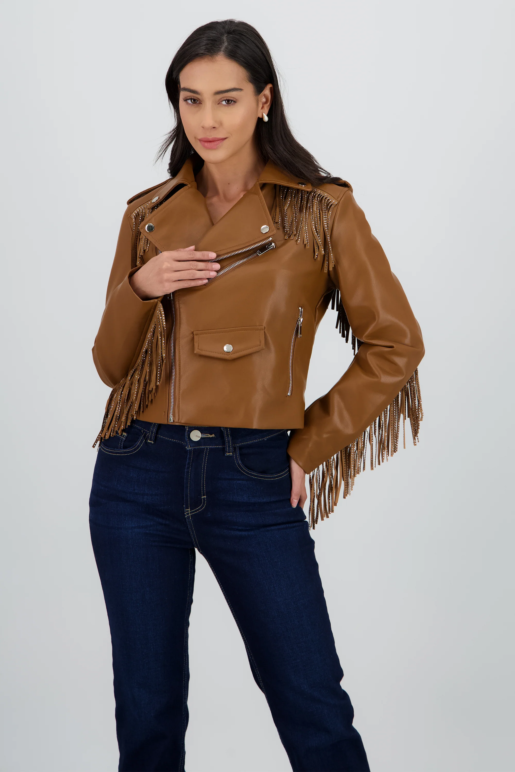 Chamarra Biker Fringe Brillos