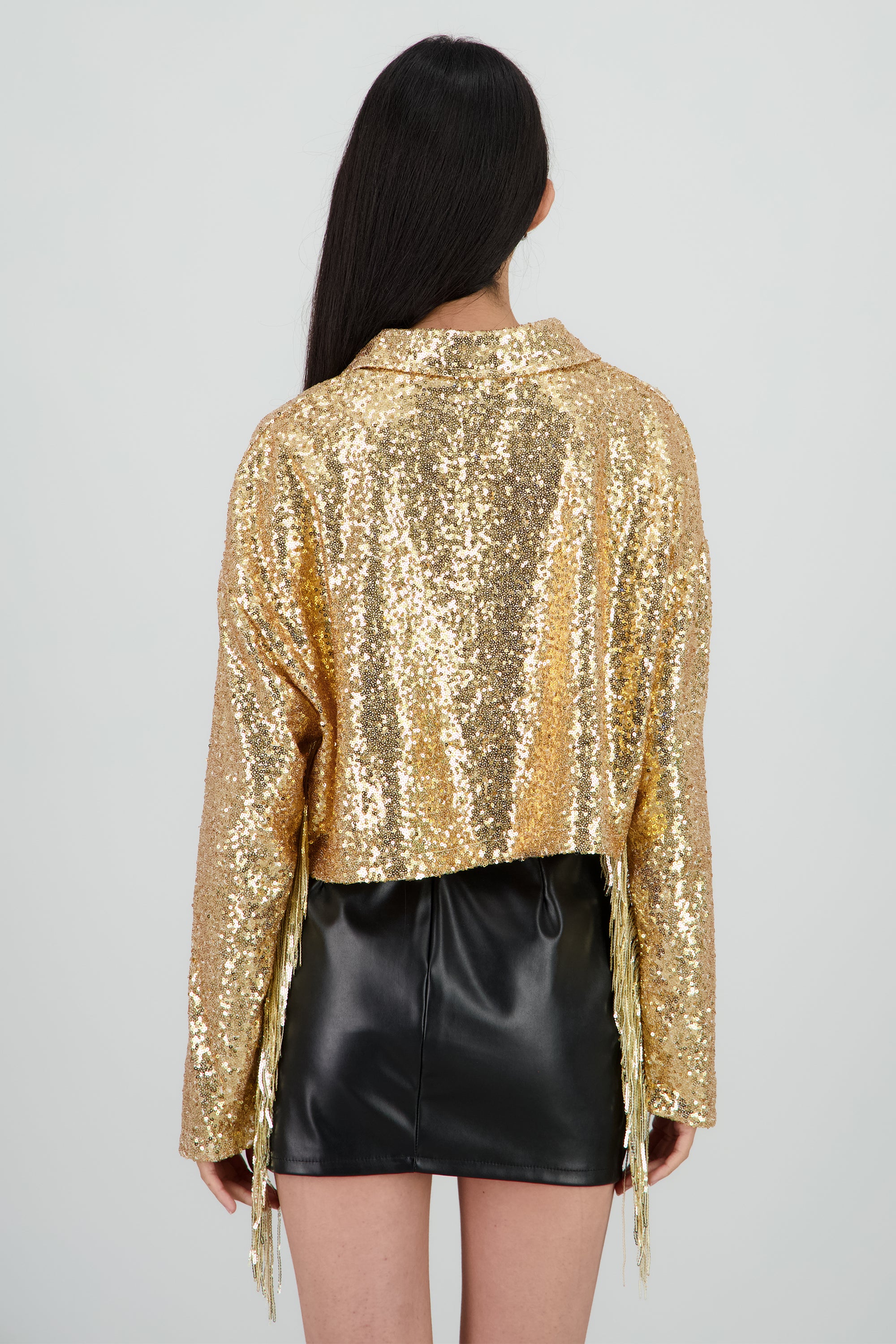 Chamarra crop fringe con brillos - Image 4