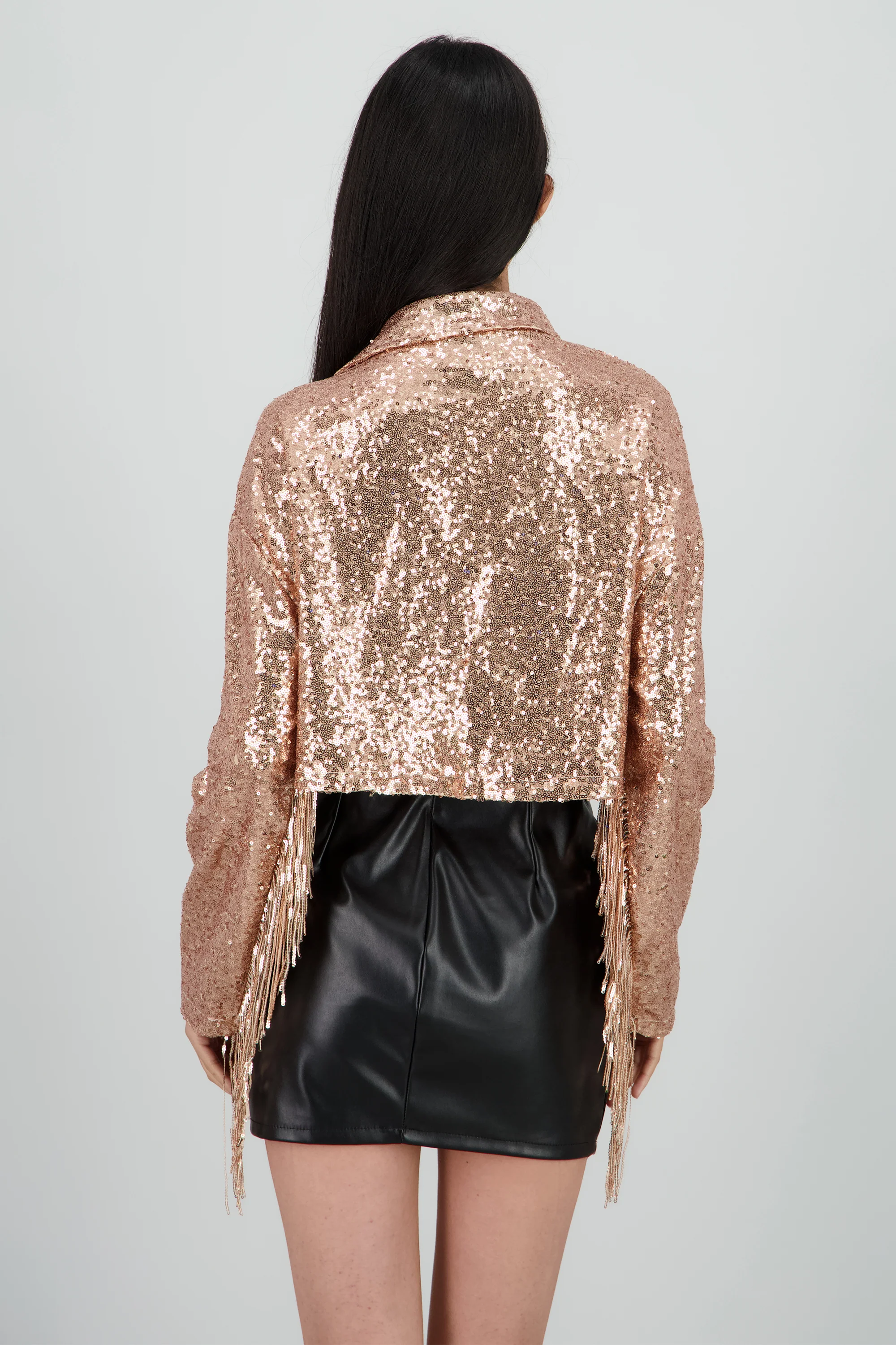 Chamarra crop fringe con brillos - Image 4
