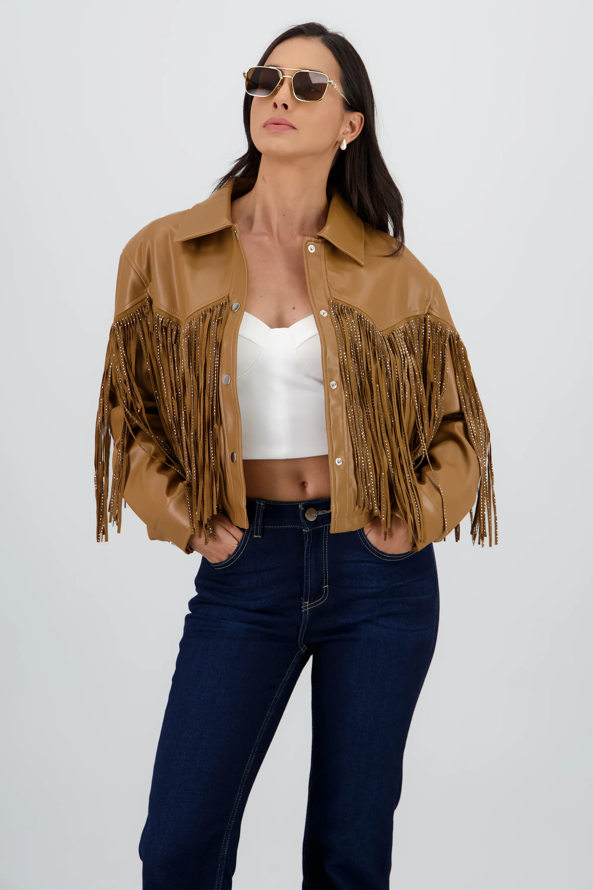 Chamarra Fringe Brillos