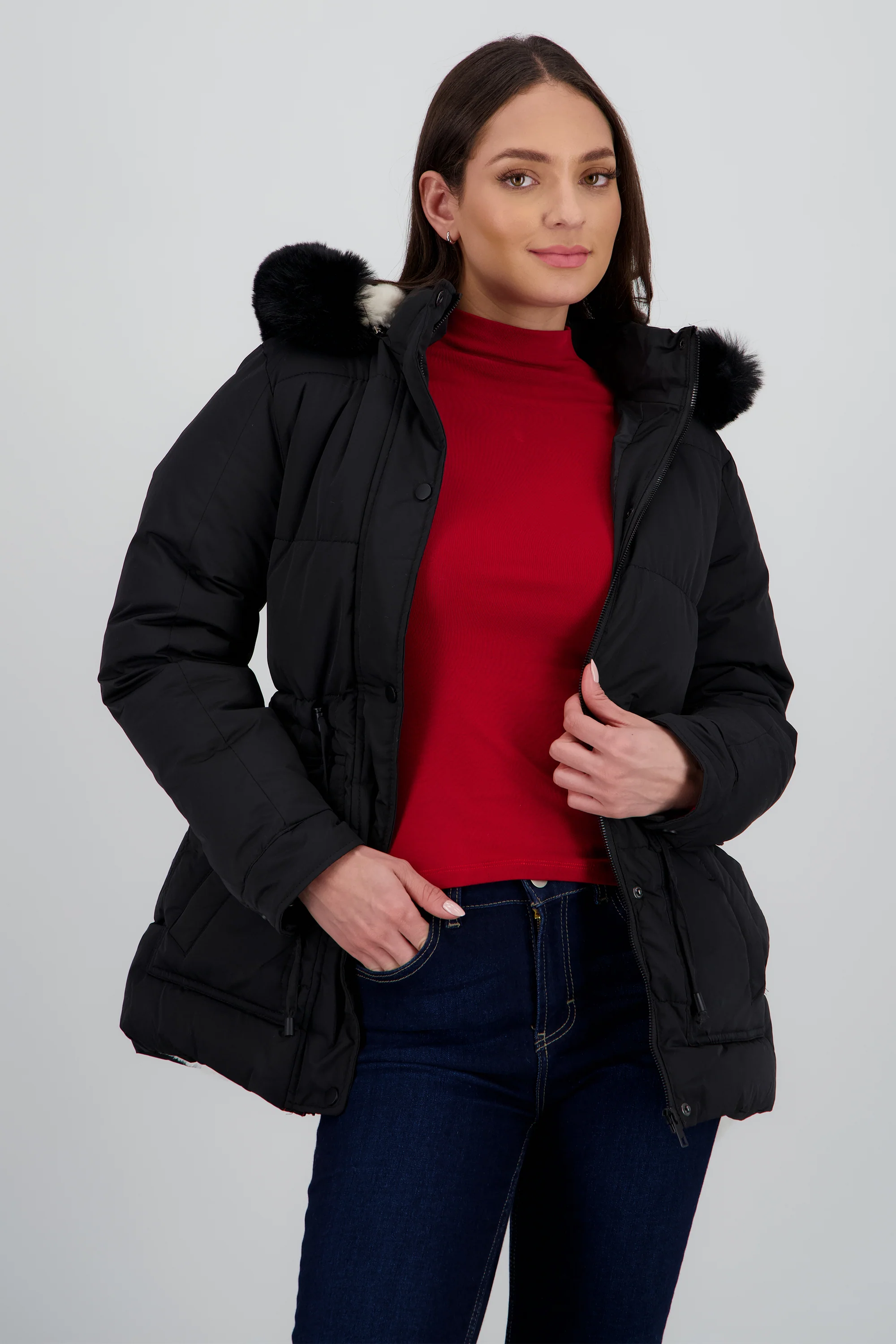 Chamarra puffer gorro pelo