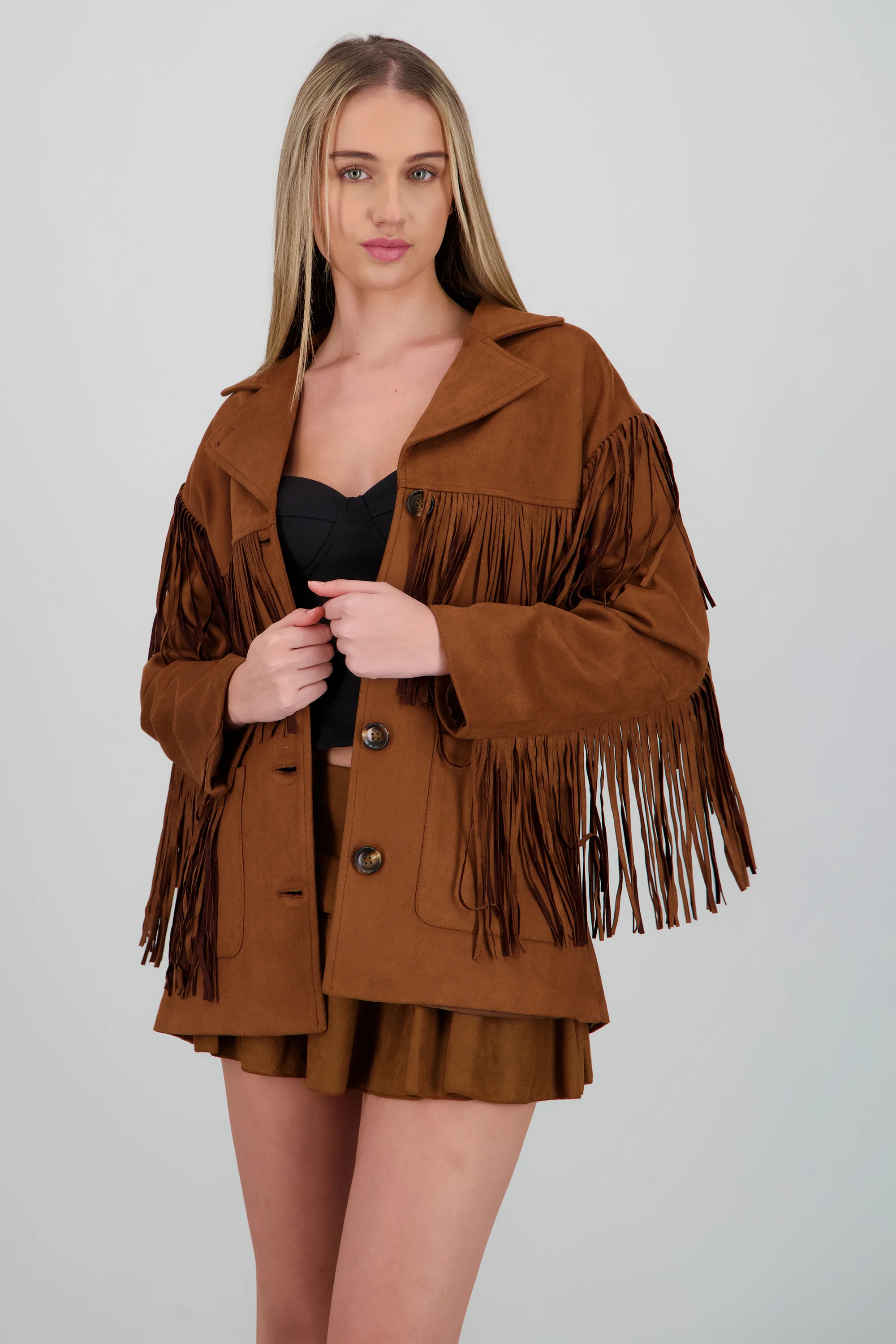 Chamarra suede de flecos
