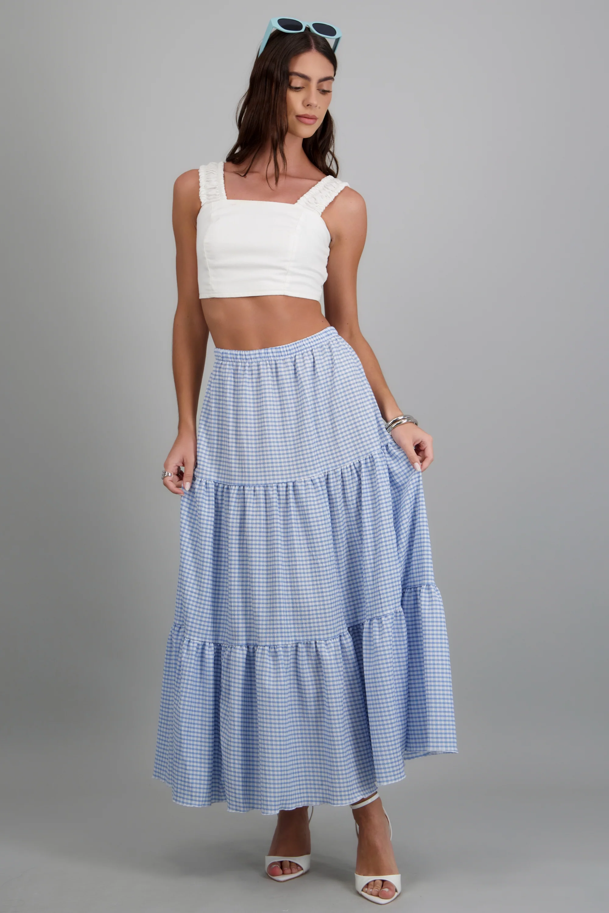 Falda maxi detalle olanes gingham
