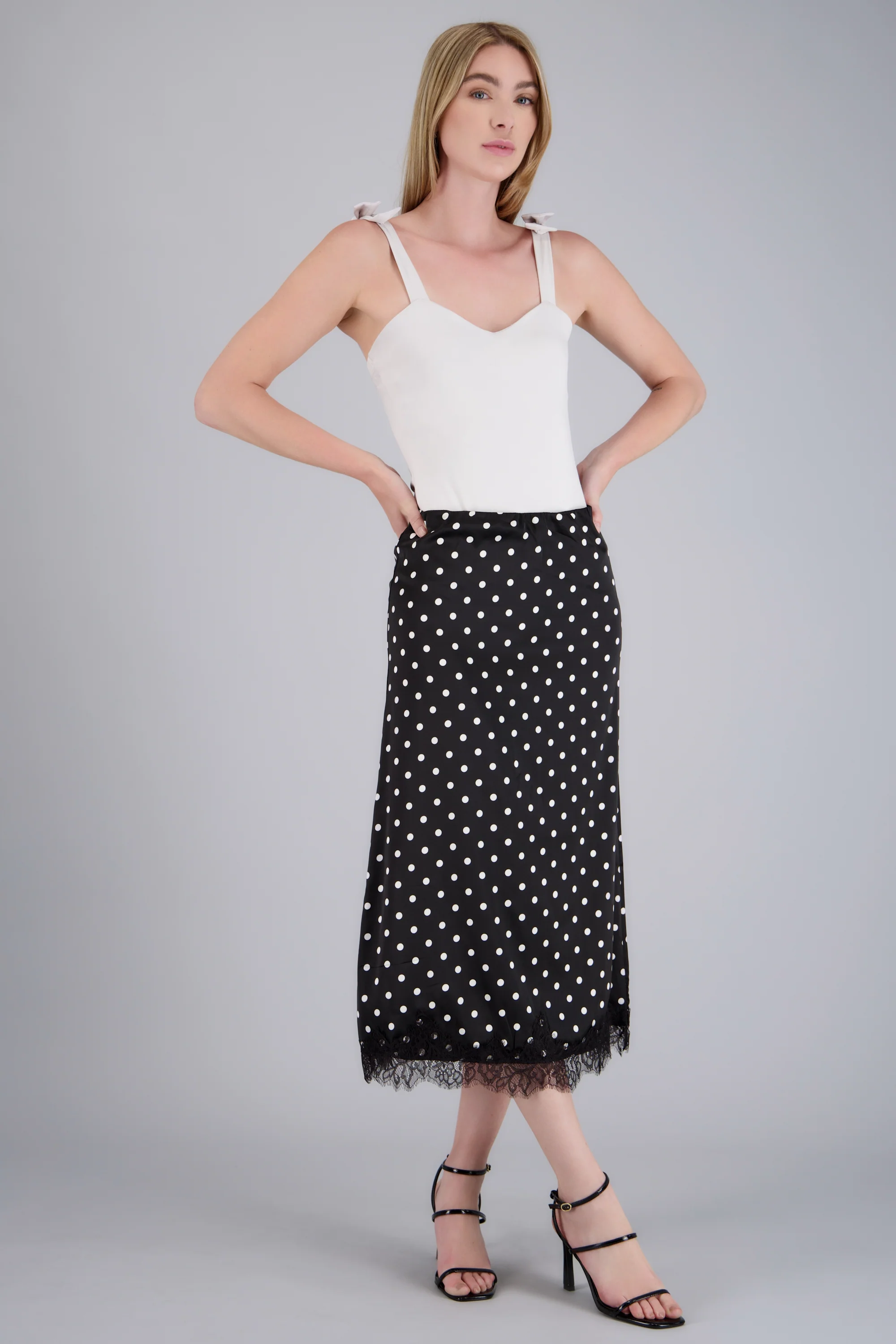 Falda midi combinada encaje polka dots - Image 3