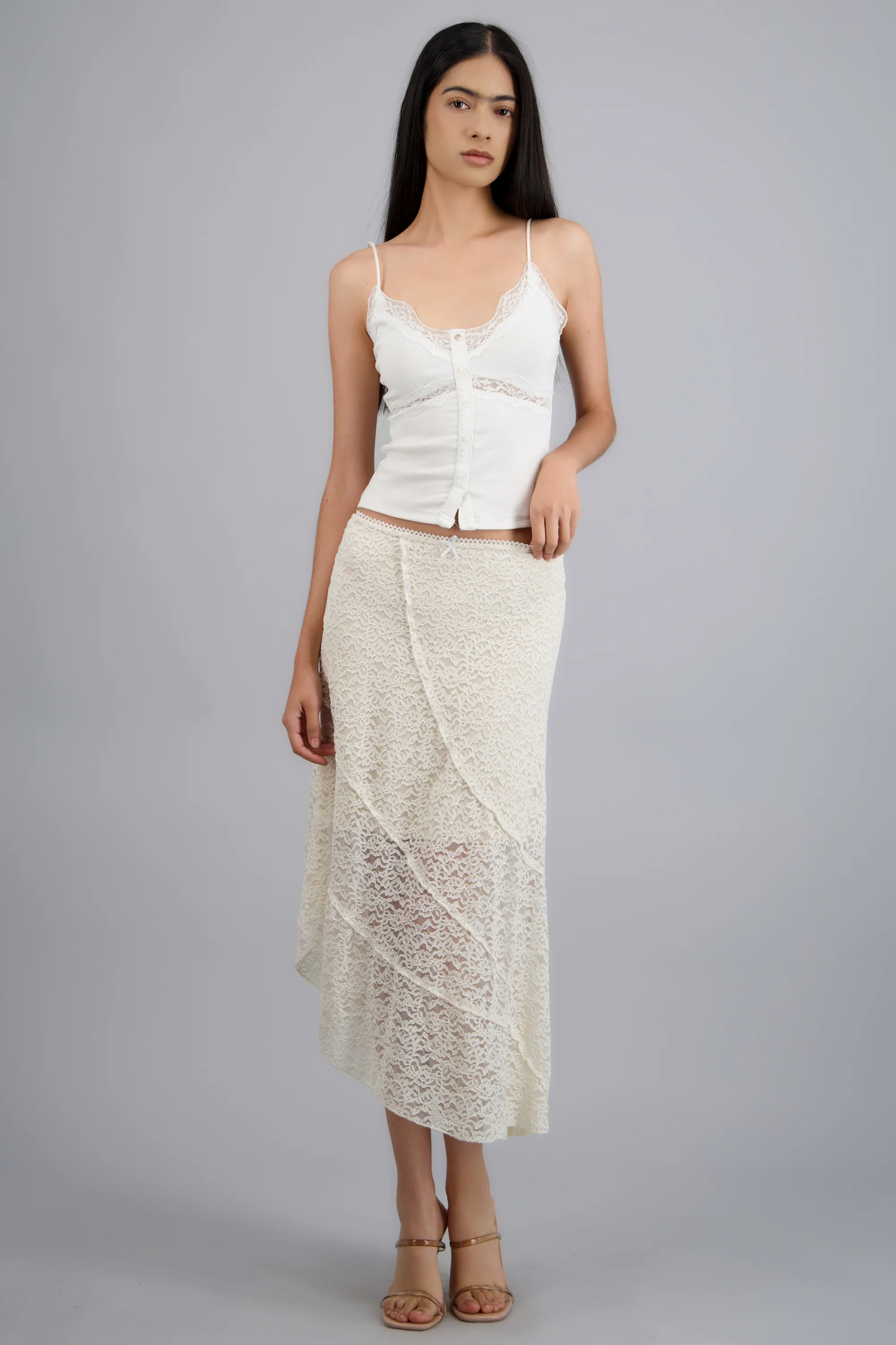 Falda midi costuras asimetrica de encaje - Image 3