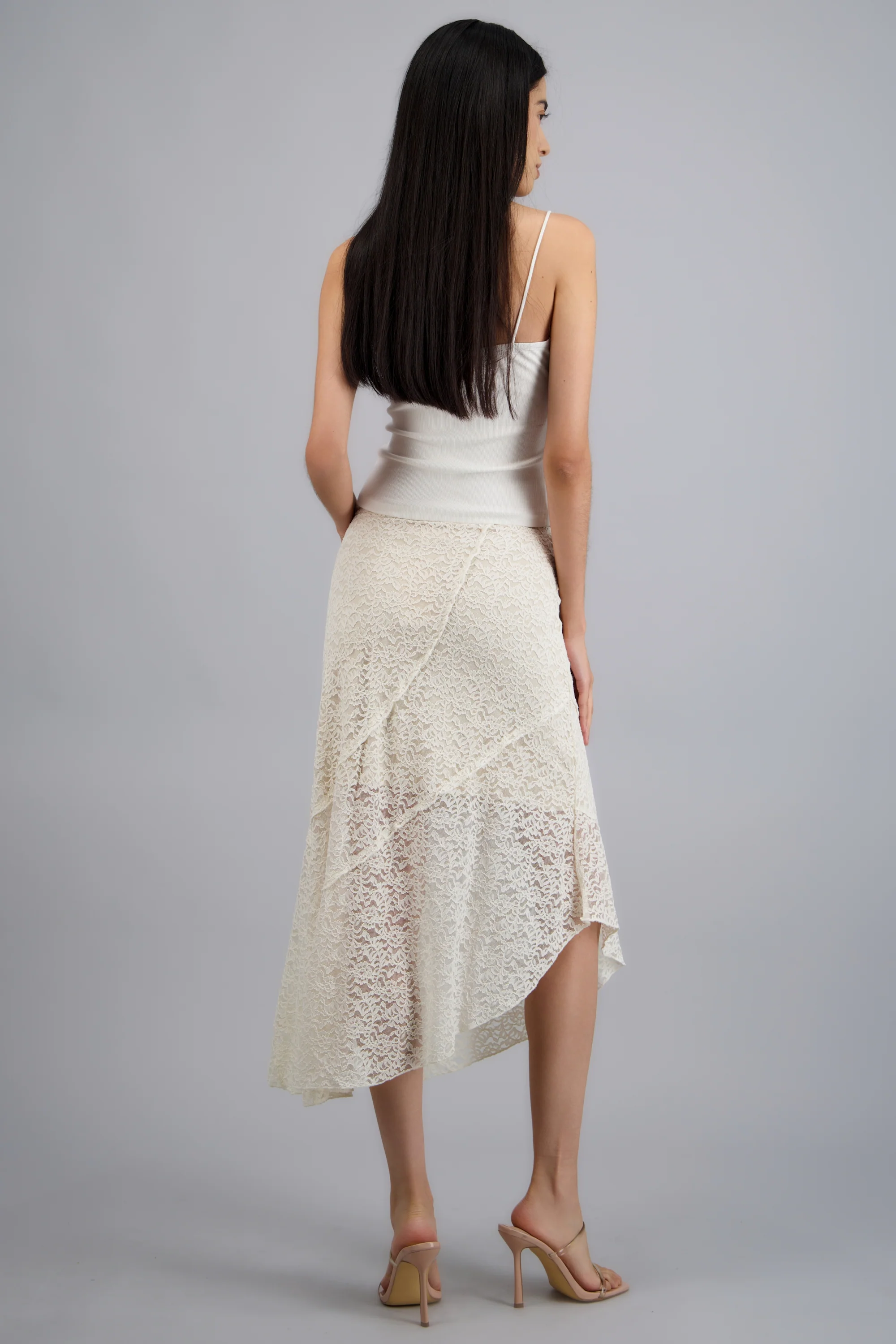 Falda midi costuras asimetrica de encaje - Image 4