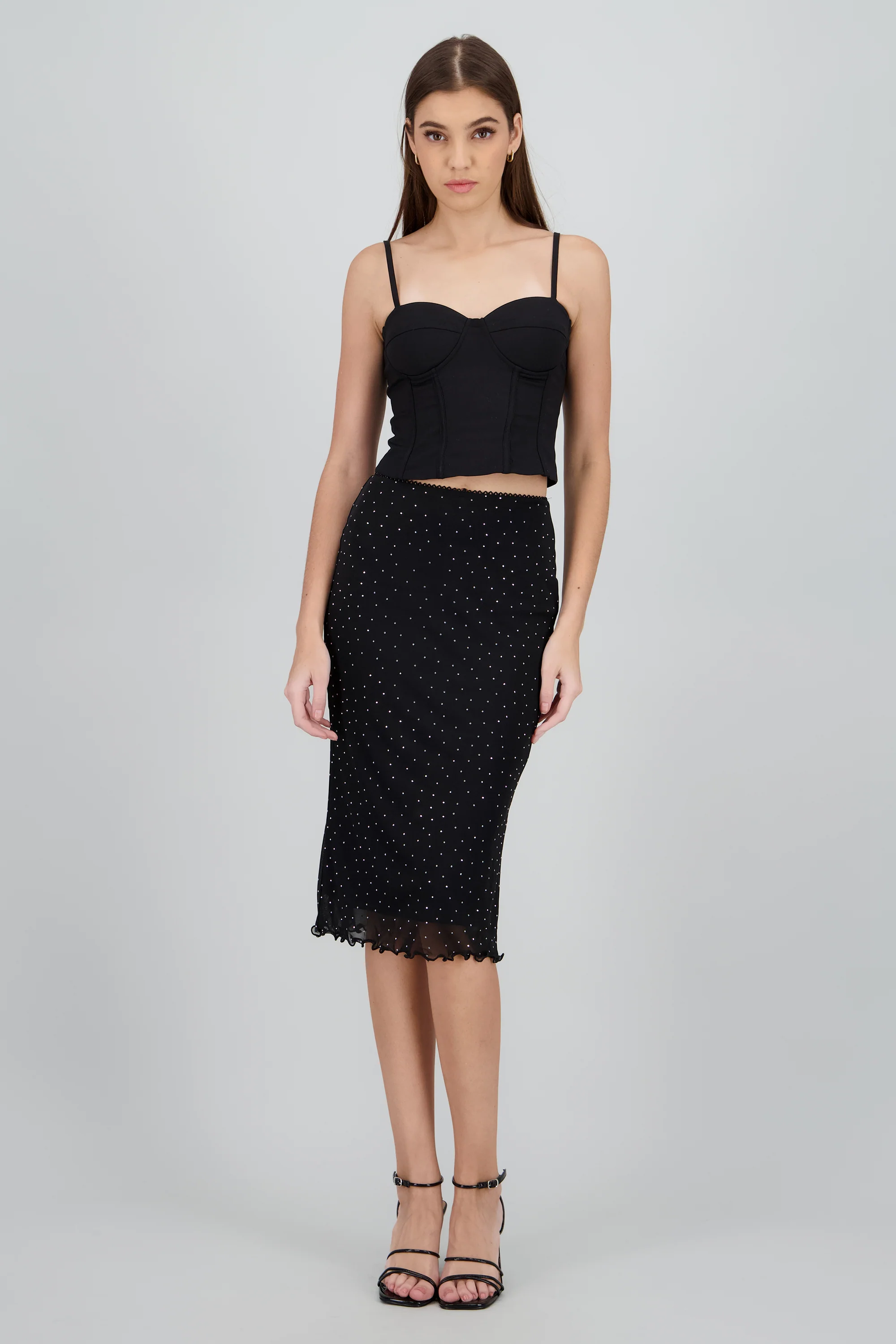 Falda midi mesh con brillos