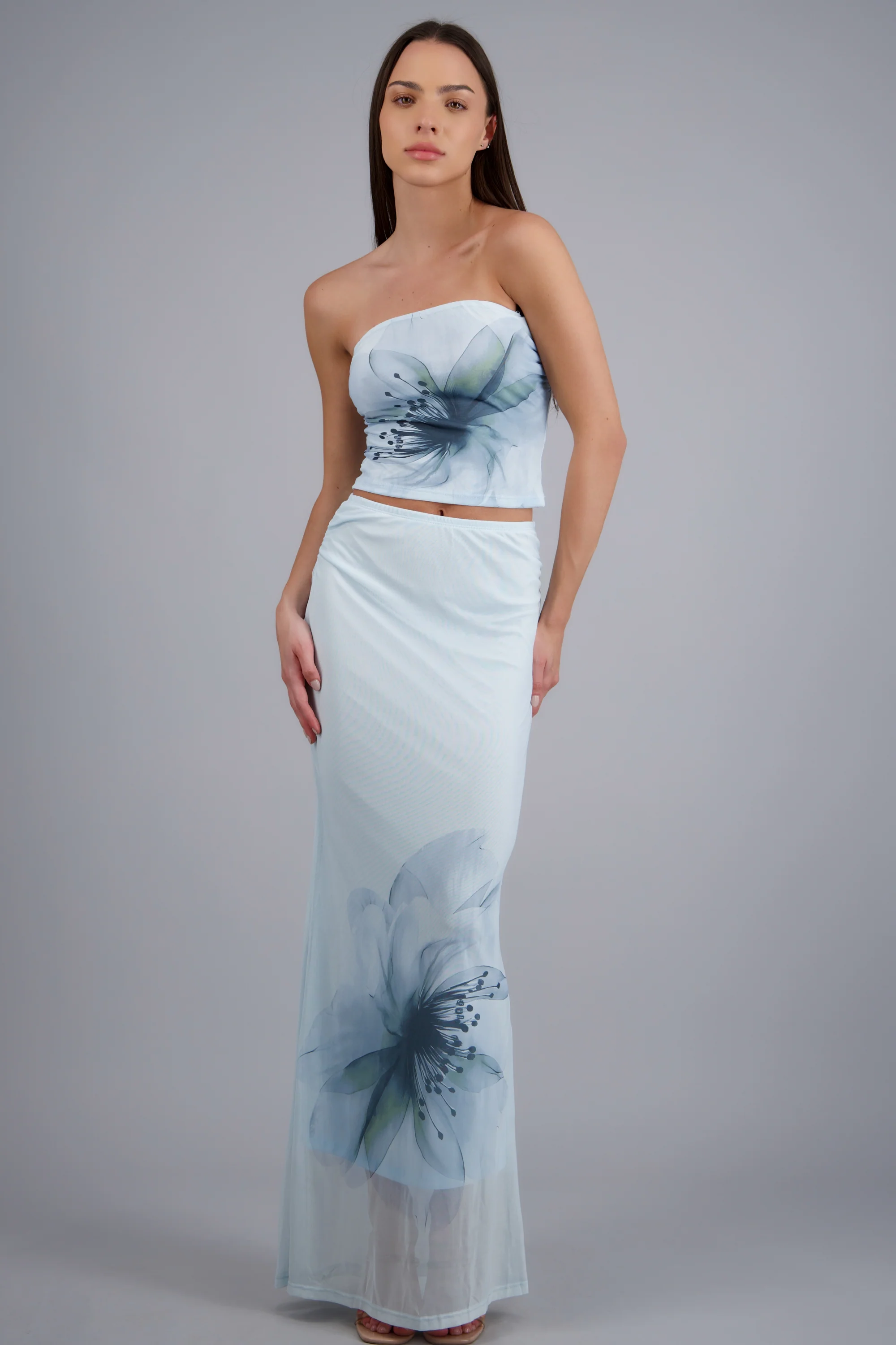 Falda midi mesh estampado flor - Image 3