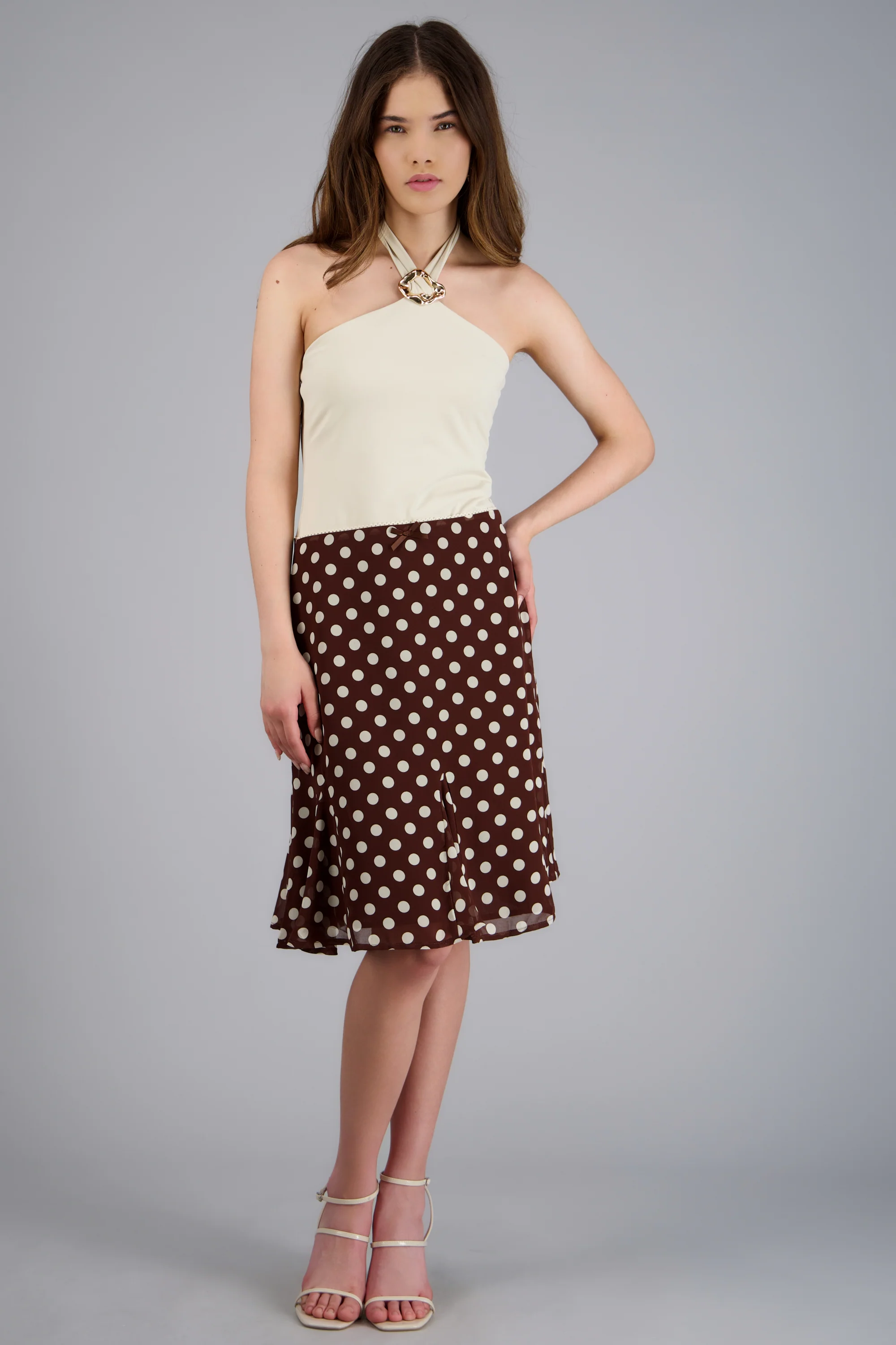 Falda midi polka dots detalle moño