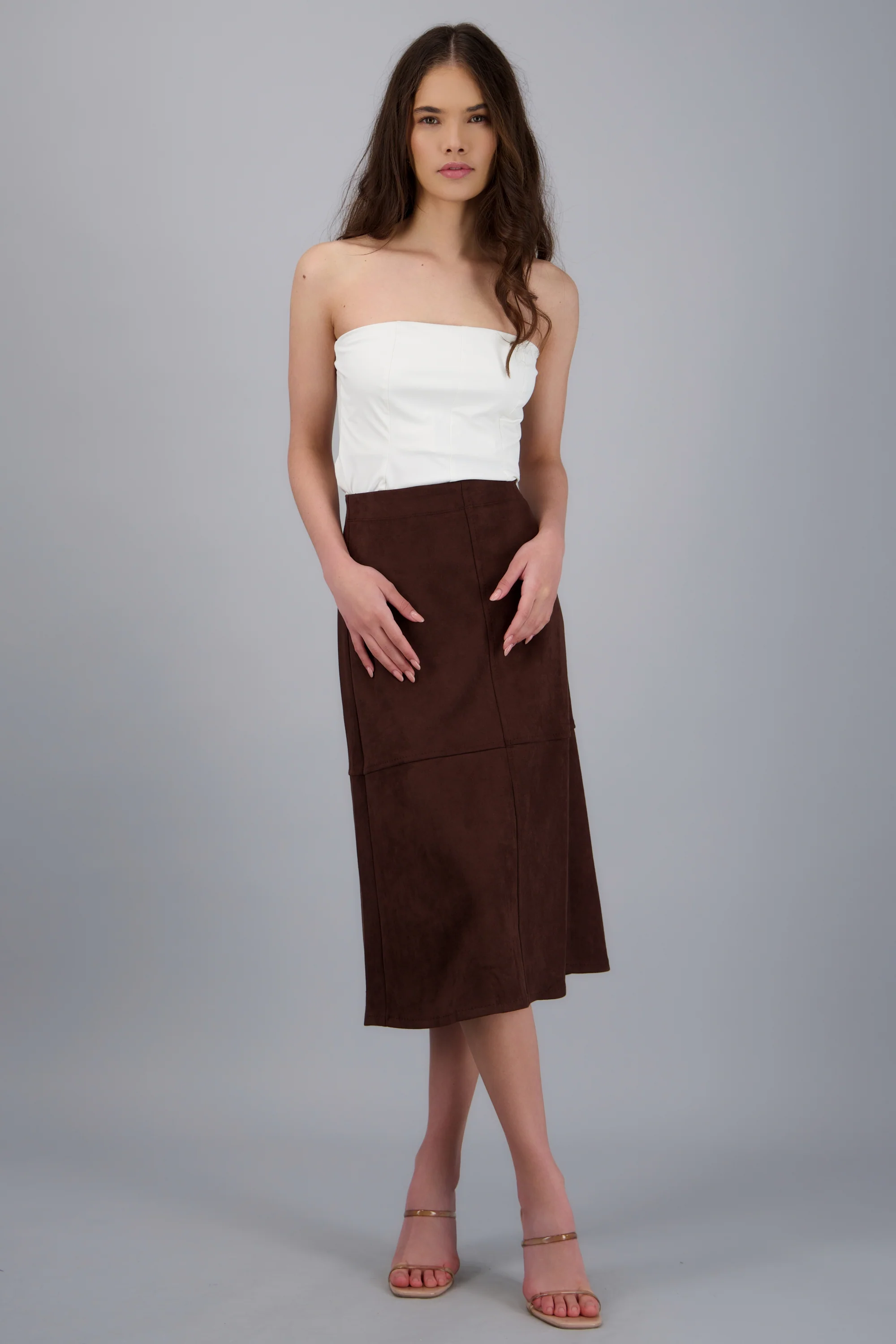 Falda midi suede detalle costuras - Image 3