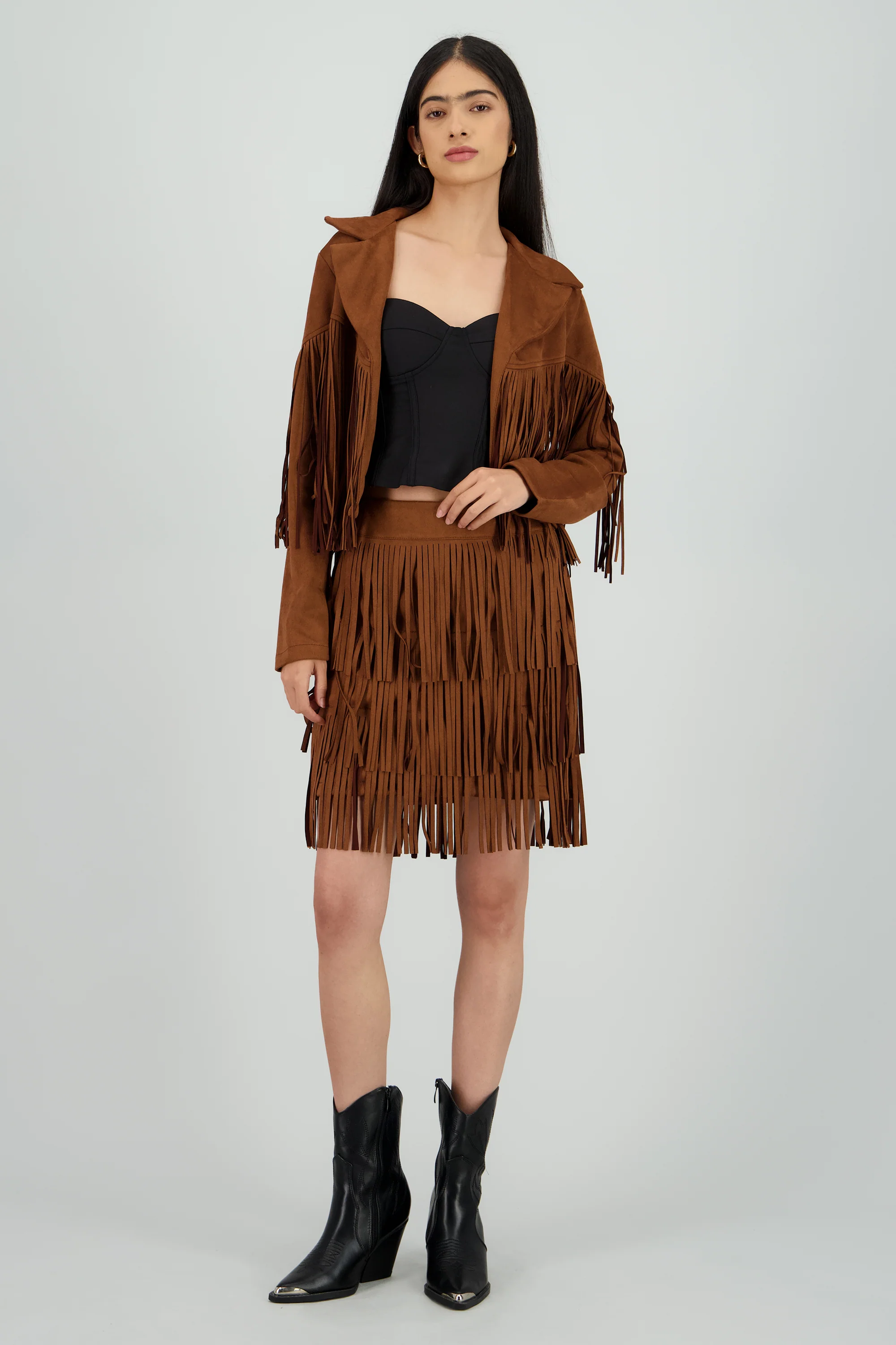 Falda mini detalle fringe suede