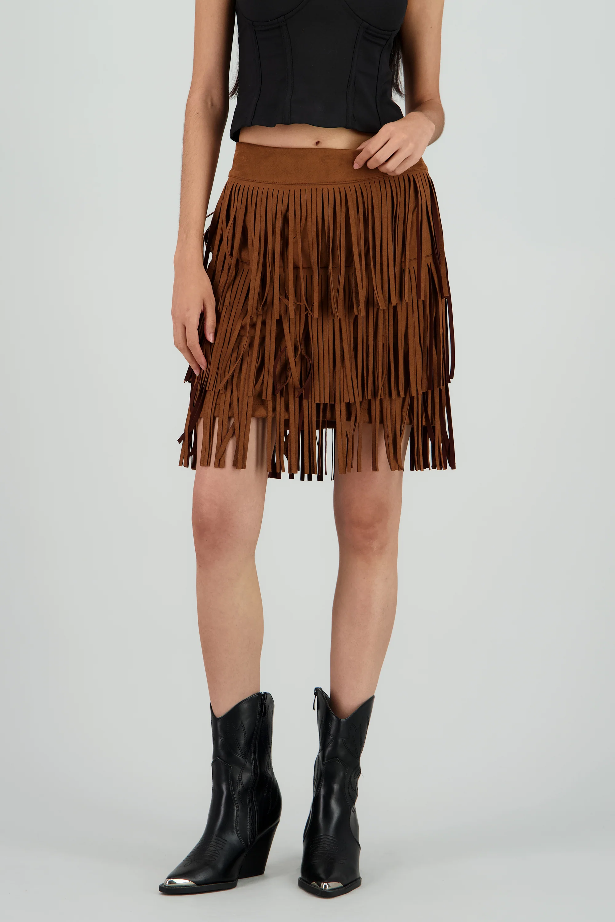 Falda mini detalle fringe suede - Image 2
