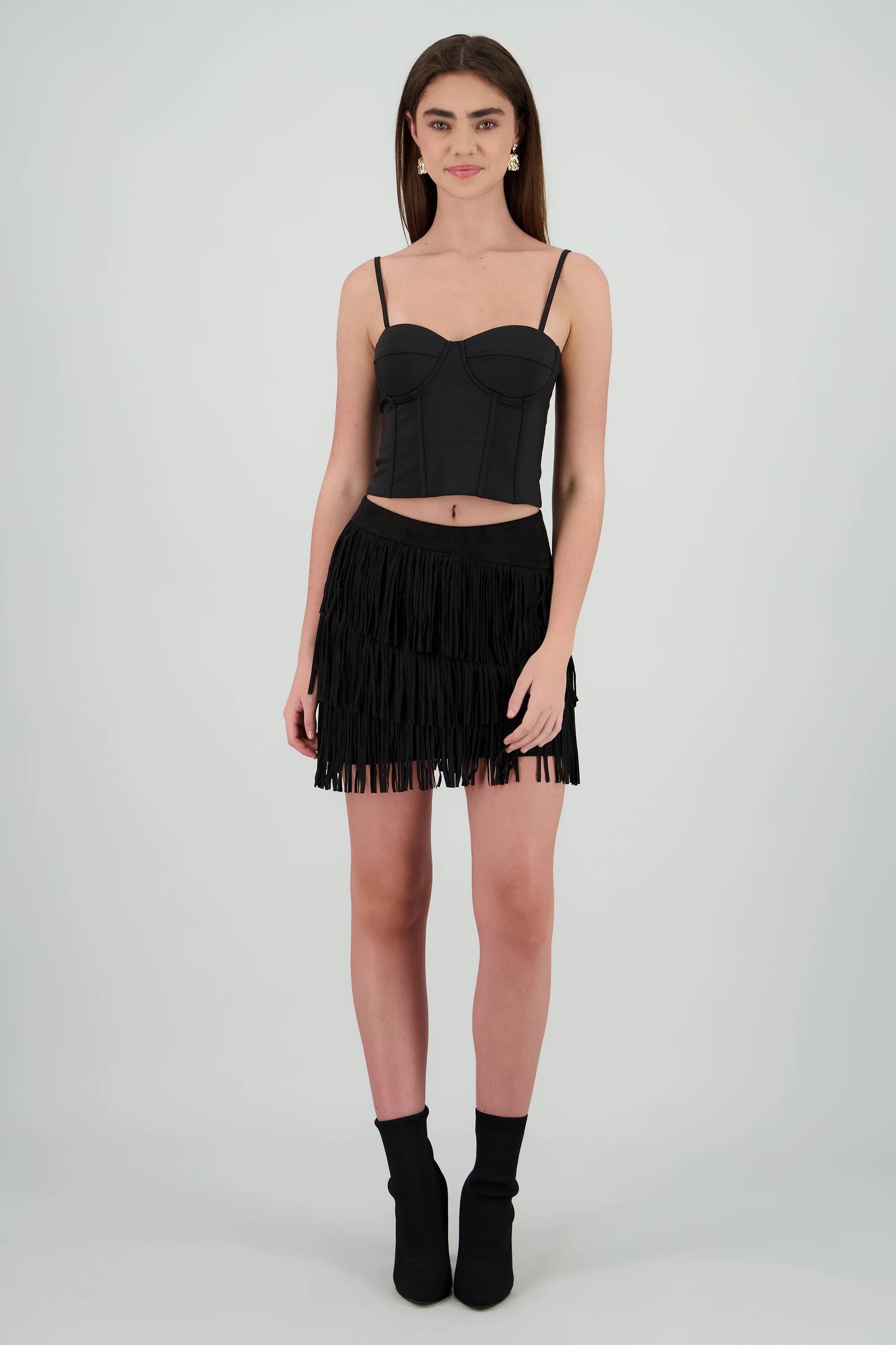 Falda mini fringe suede