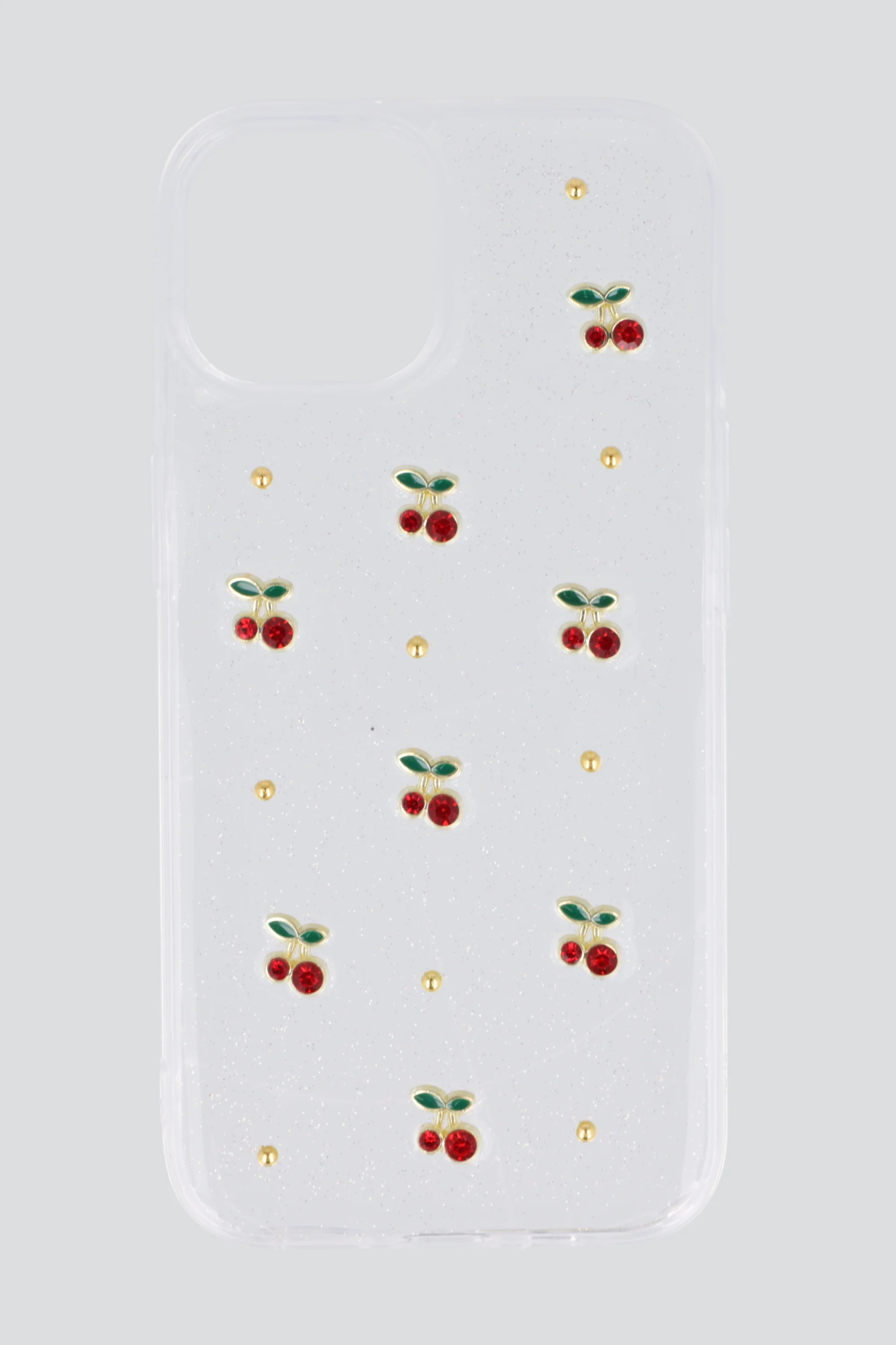 Funda iph 15 cerezas incrustadas