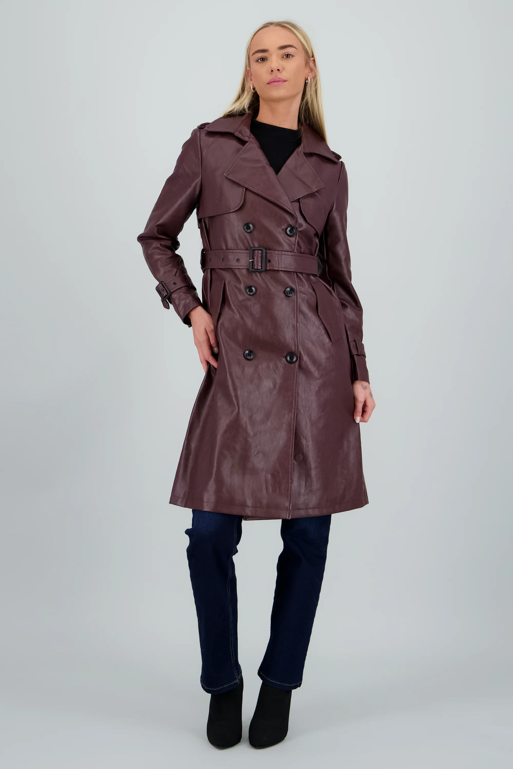 Gabardina larga pu lisa - Image 2
