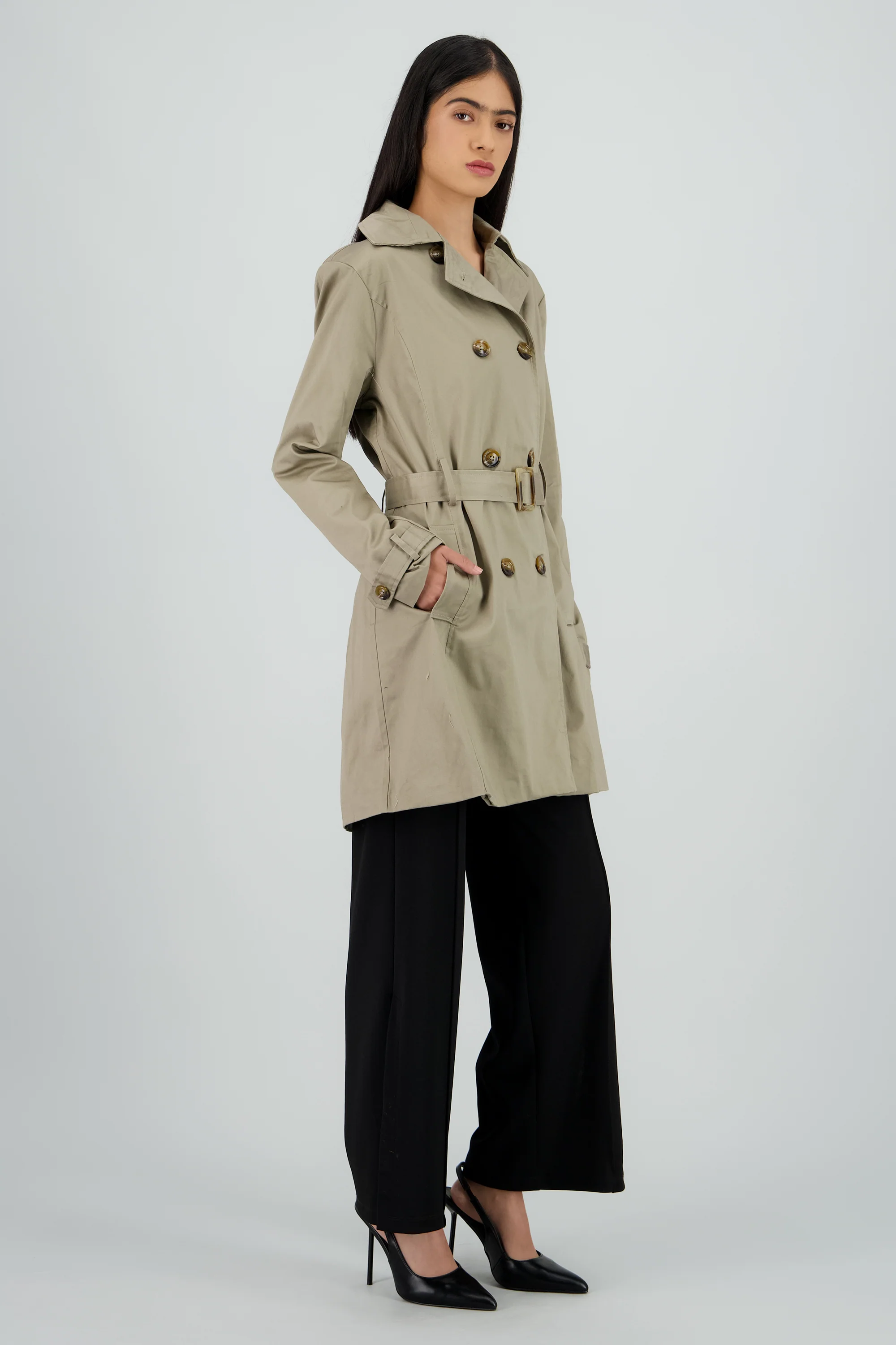 Gabardina lisa con botones - Image 3
