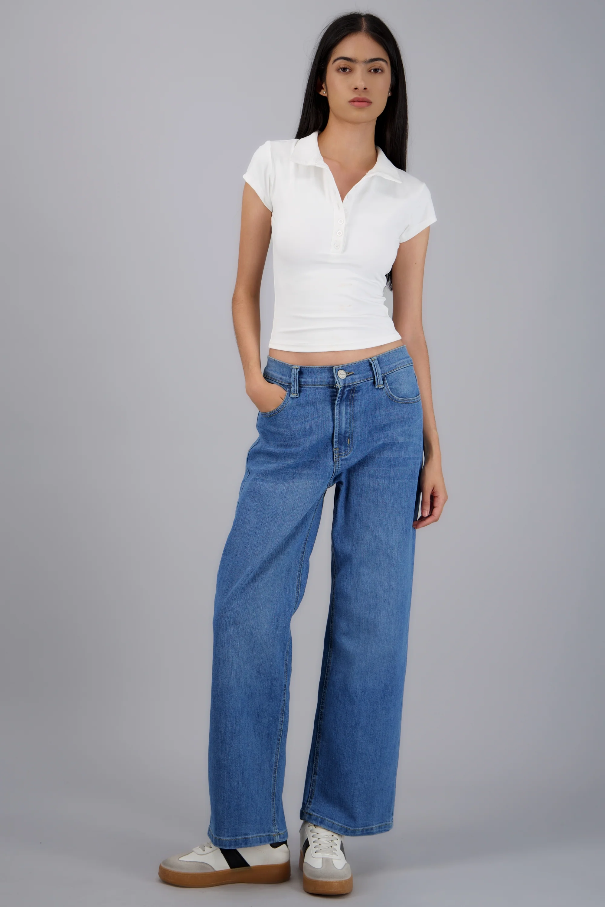 Jeans wide leg básicos desgaste