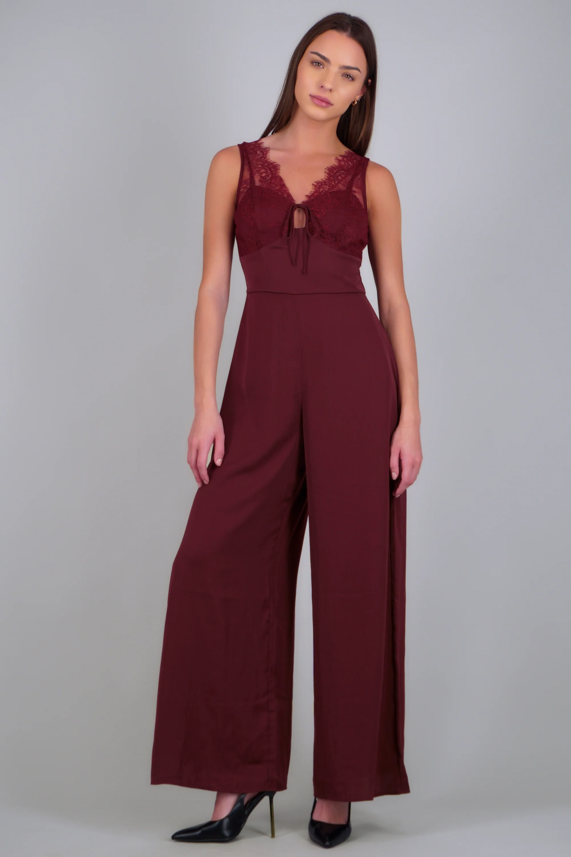 Jumpsuit liso con detalle encaje - Image 2