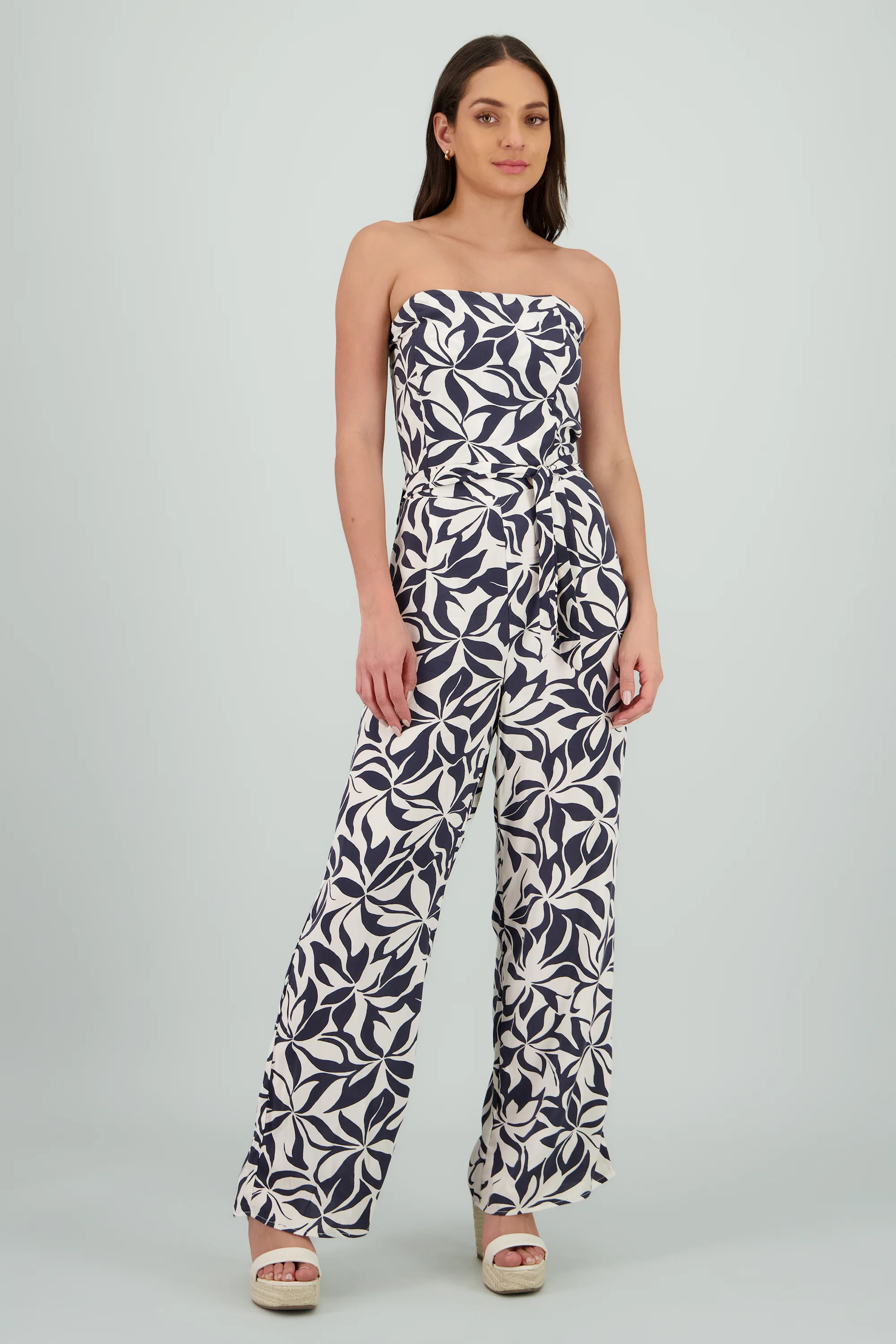Jumpsuit strapless detalle laso estampado