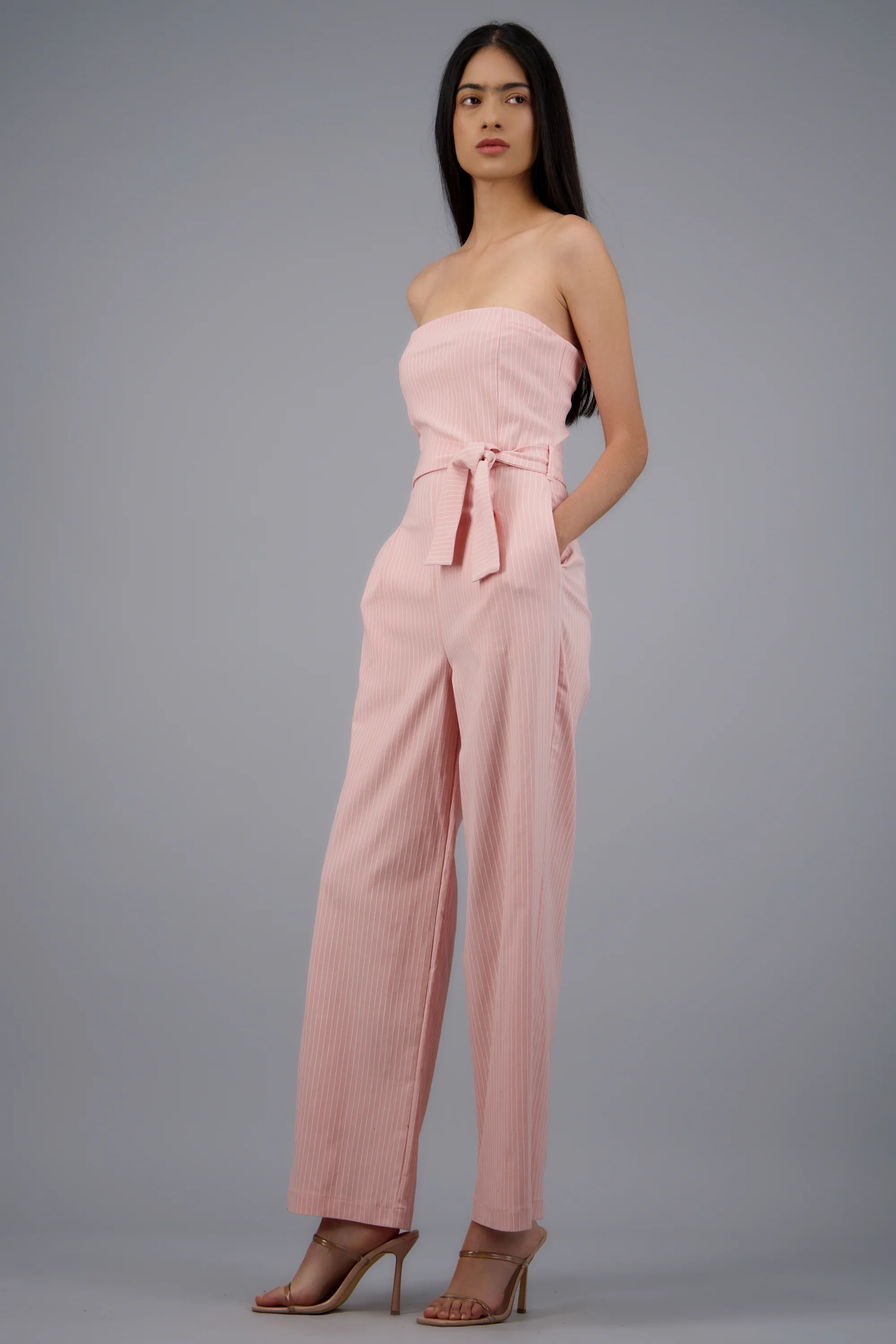 Jumpsuit strapless rayas detalle laso - Image 3