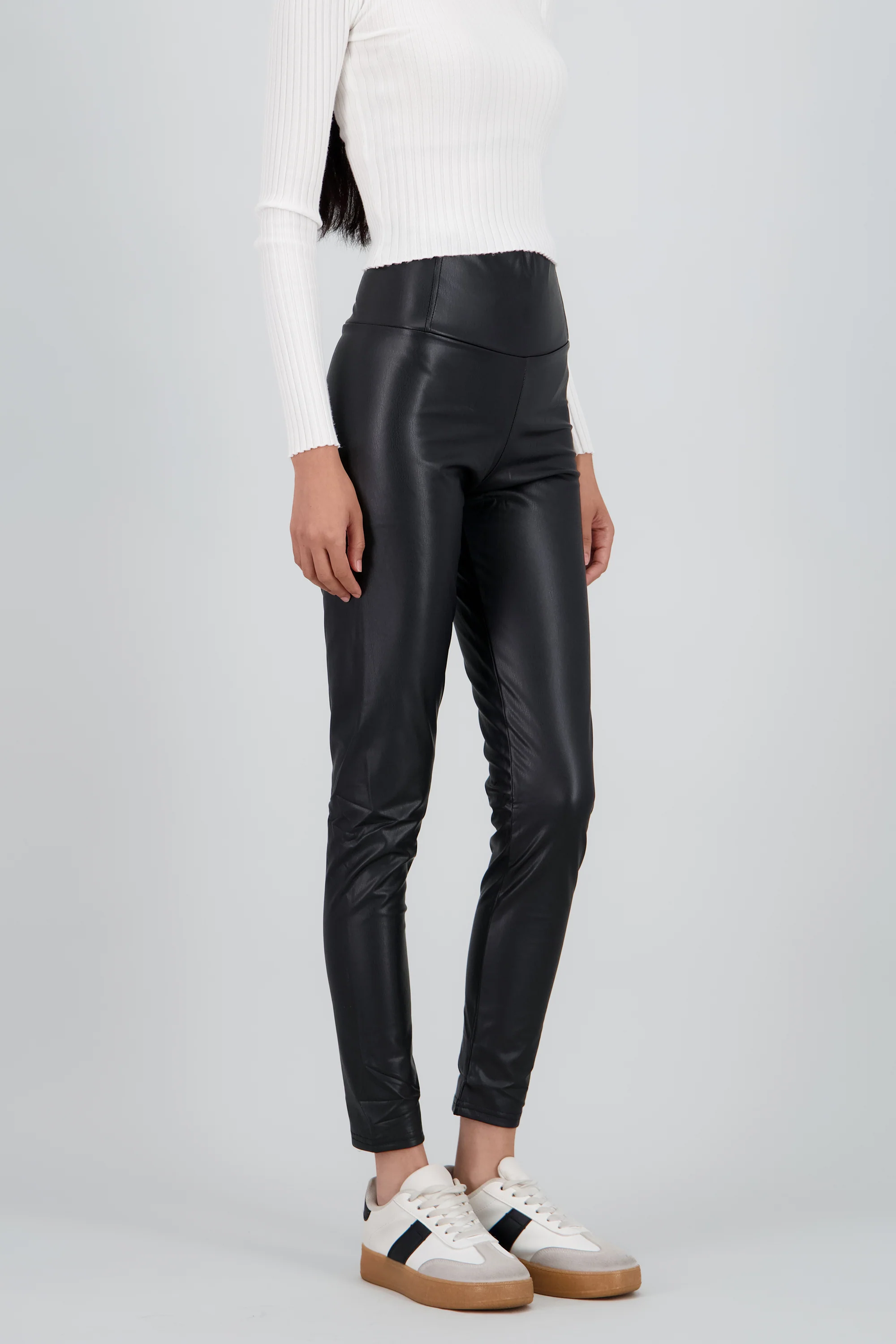 Leggings de pu lisos con pretina ancha - Image 3