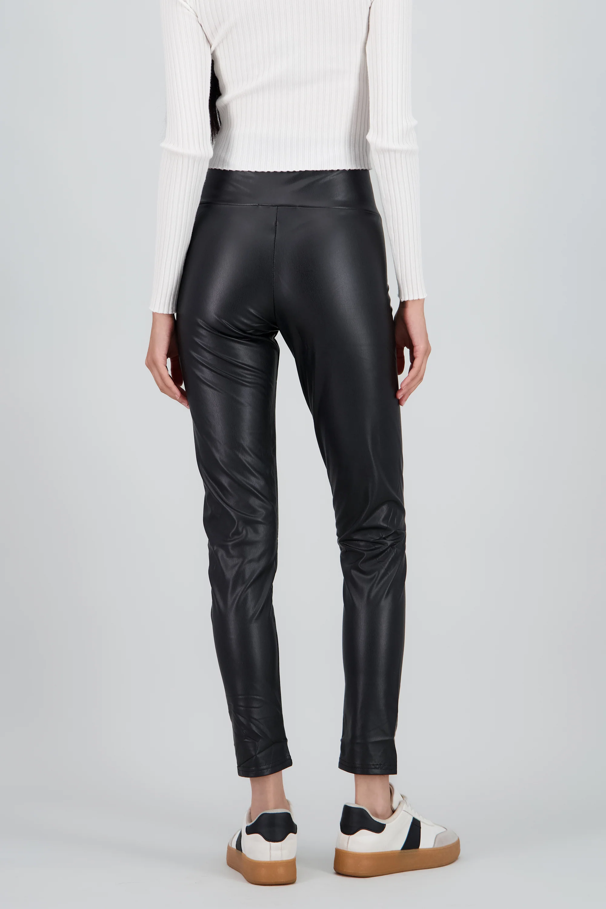 Leggings de pu lisos con pretina ancha - Image 4