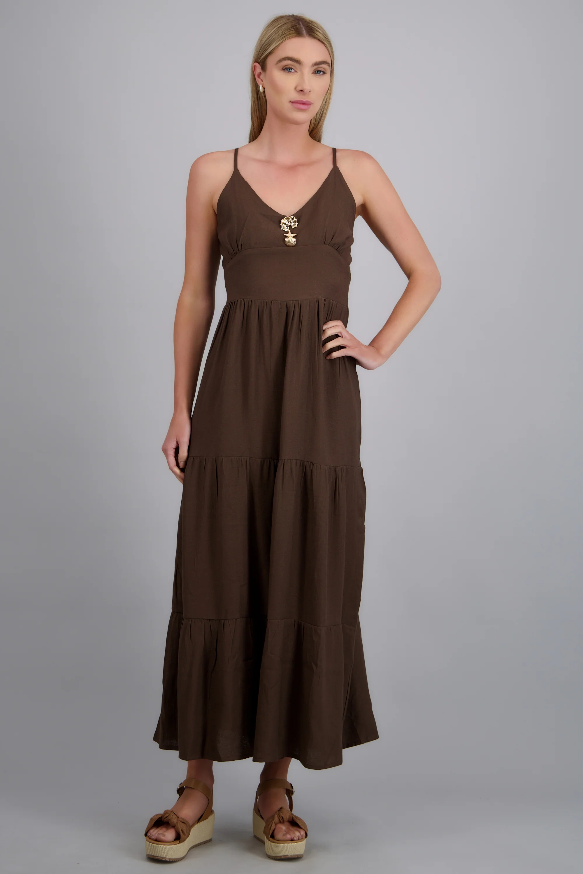 Maxivestido botones marinos tacto lino