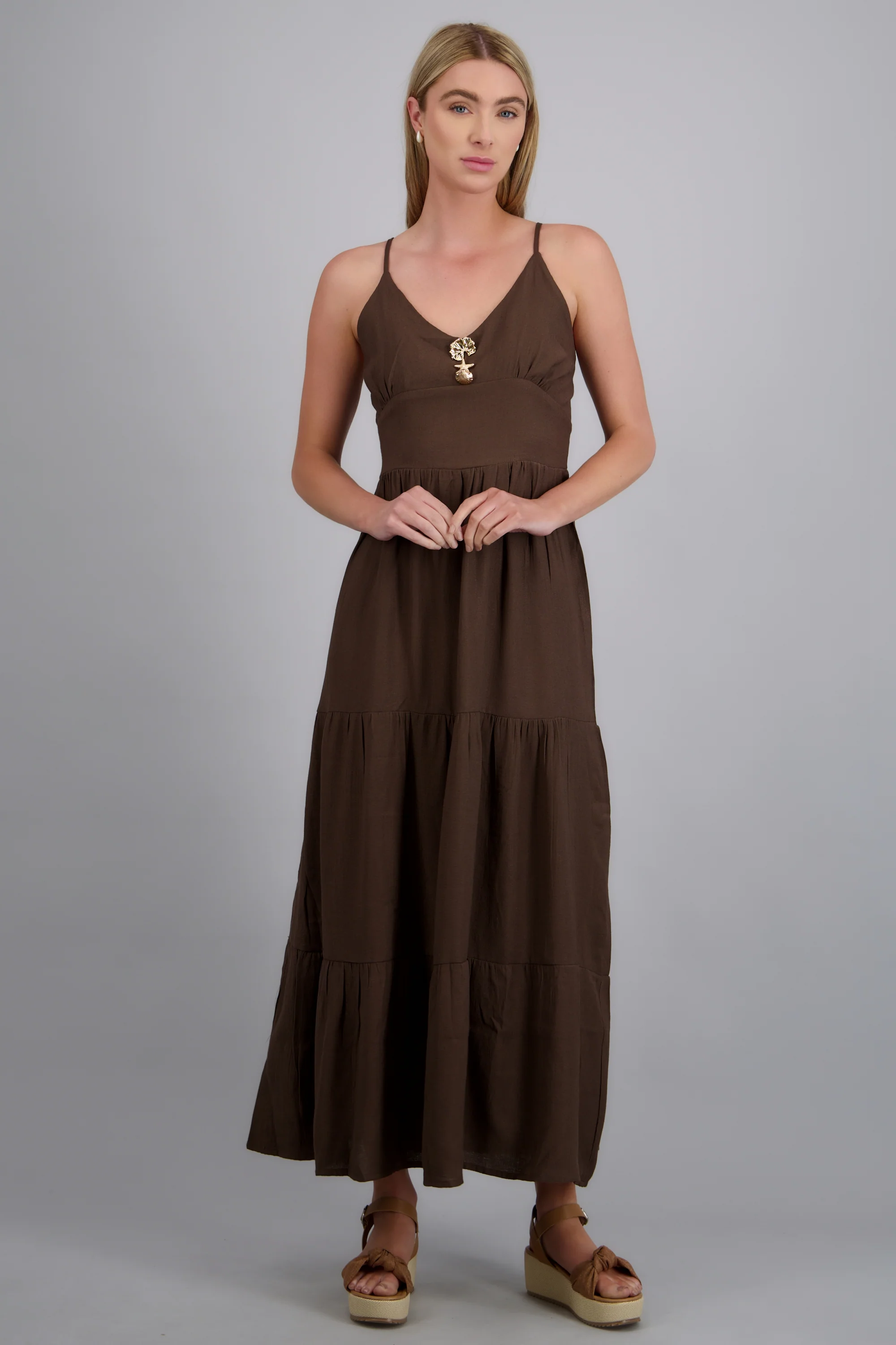 Maxivestido botones marinos tacto lino - Image 3