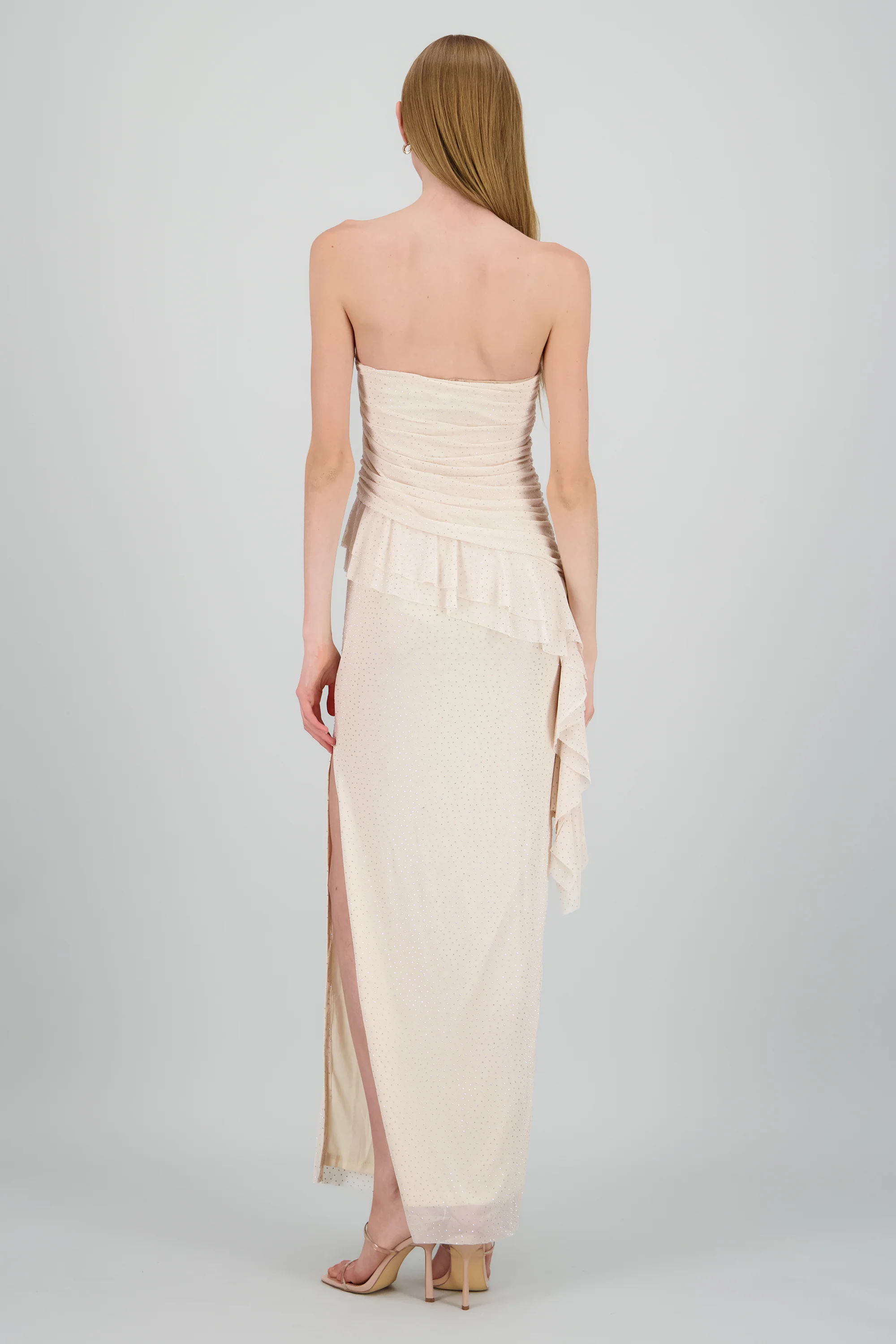 Maxivestido mesh con brillos tira asimetrica - Image 4