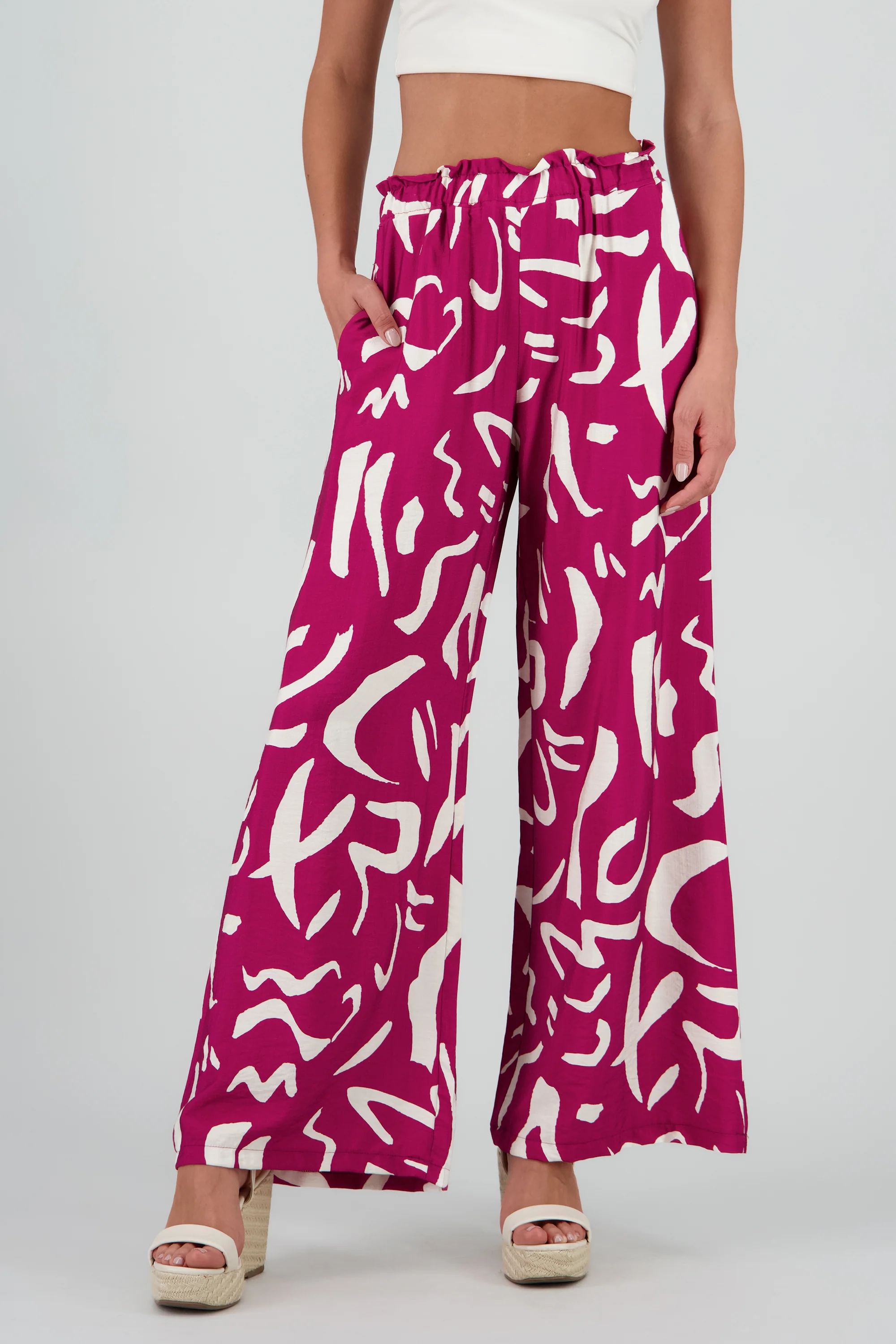 Pantalon amplio detalle resorte estampado - Image 2
