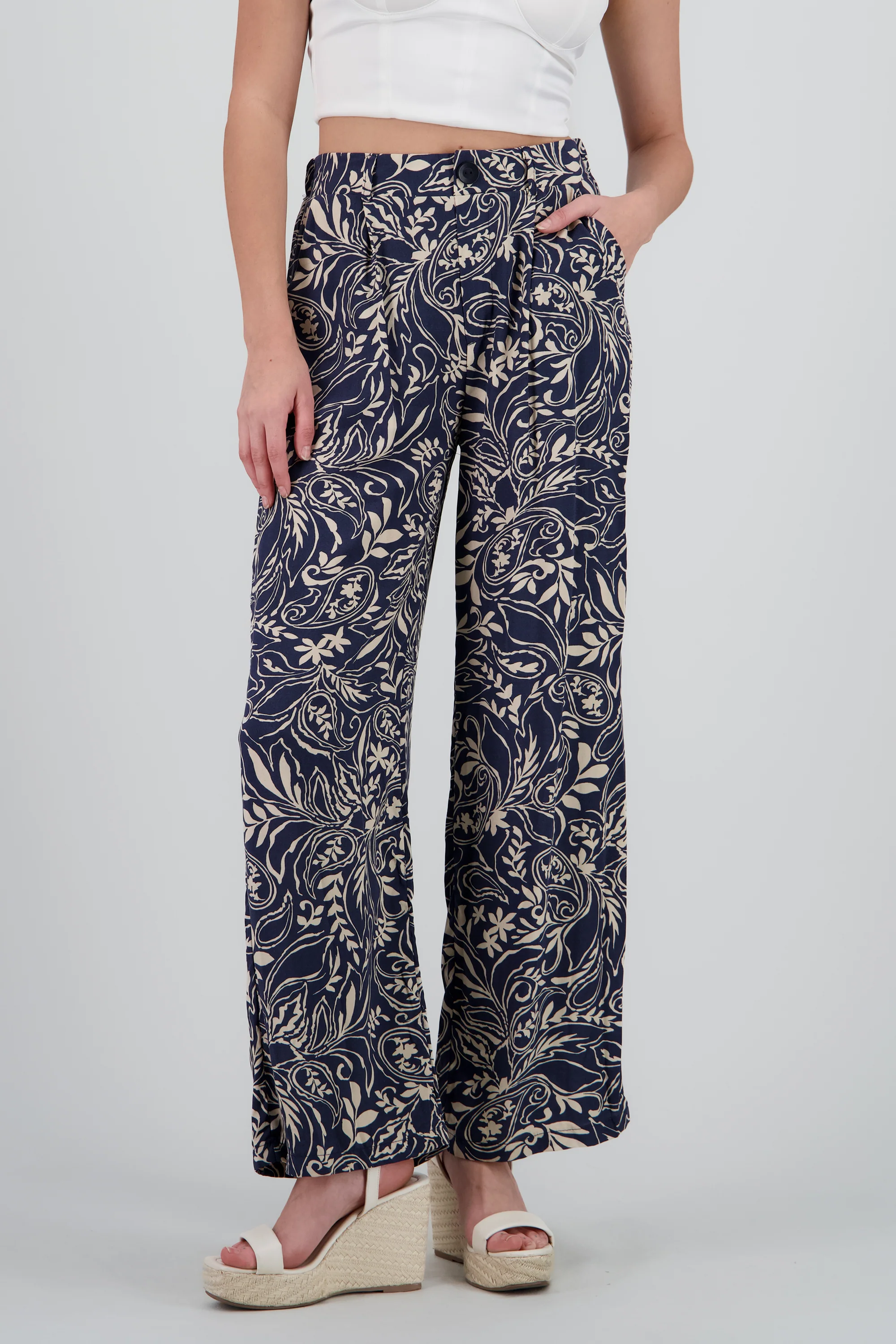 Pantalon amplio estampado con pretina lisa - Image 2