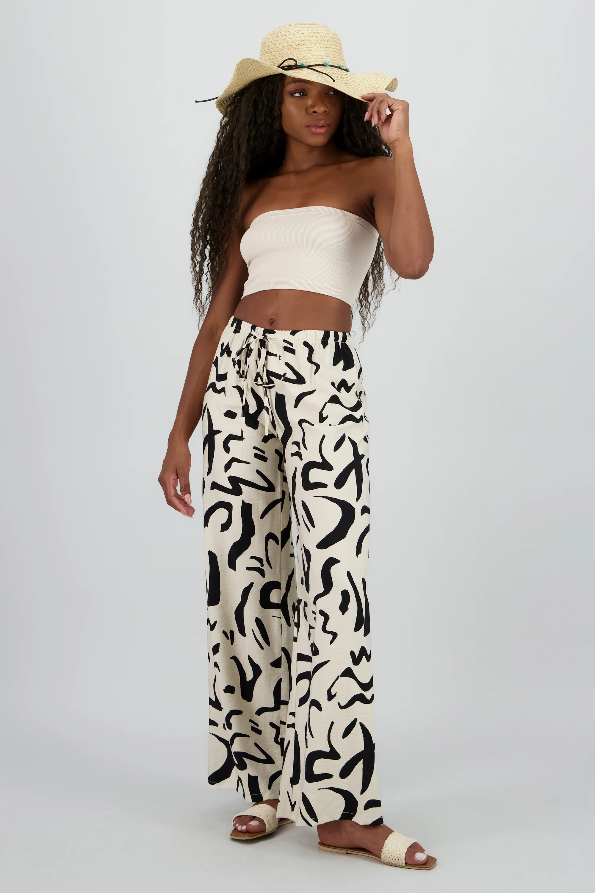 Pantalon amplio jareta estampado