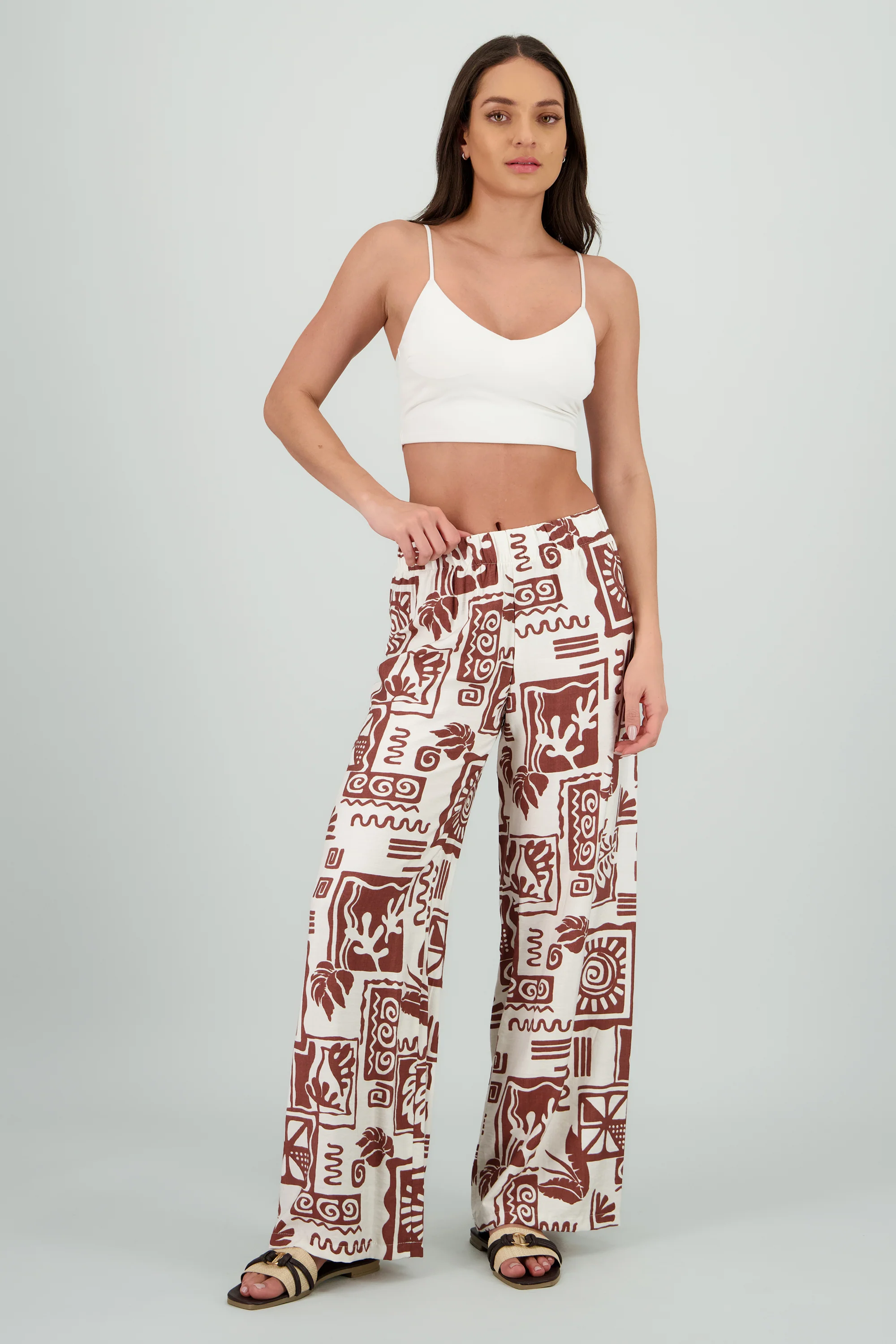 Pantalon estampado tropical wide leg