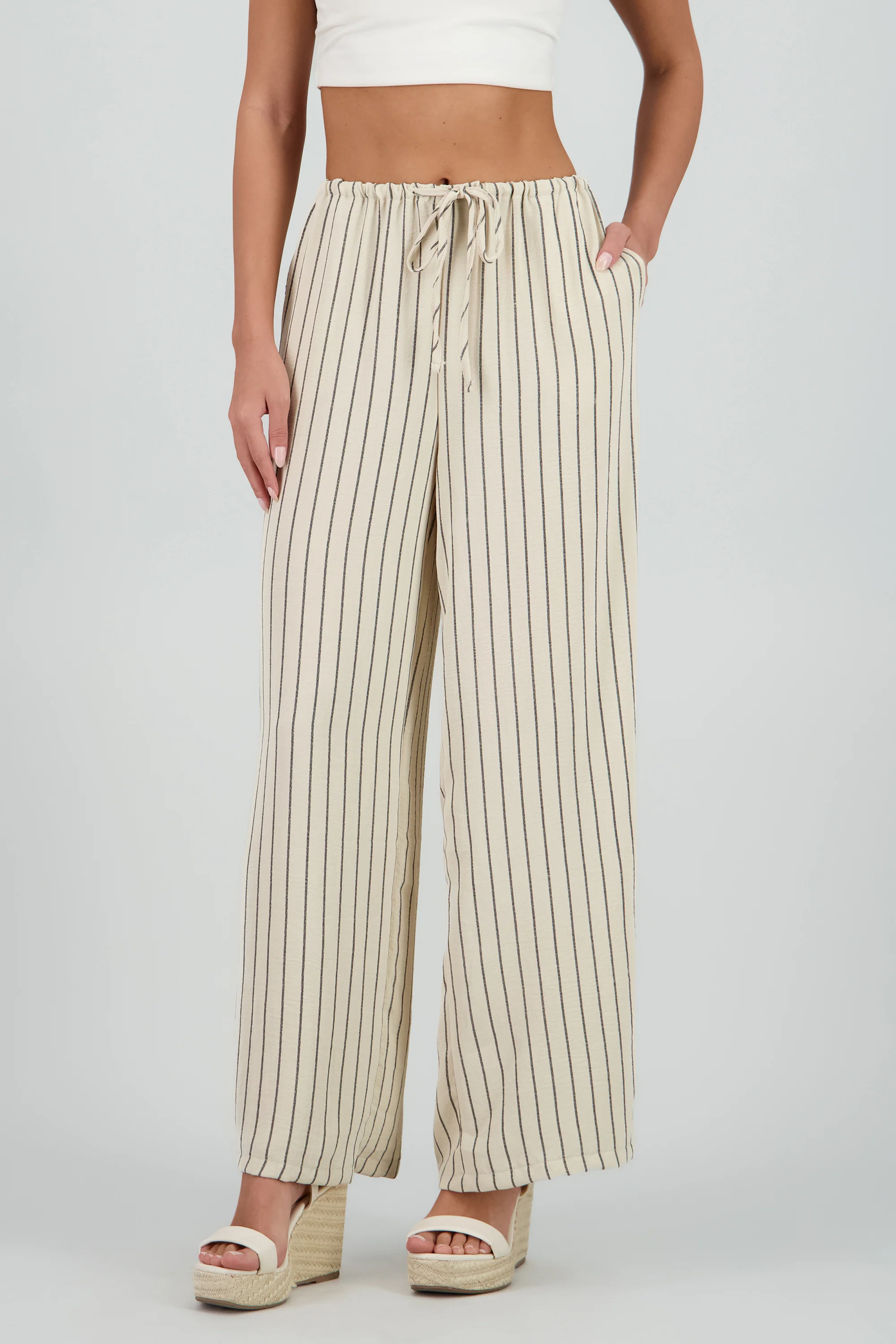 Pantalon fluido con jareta rayas - Image 2