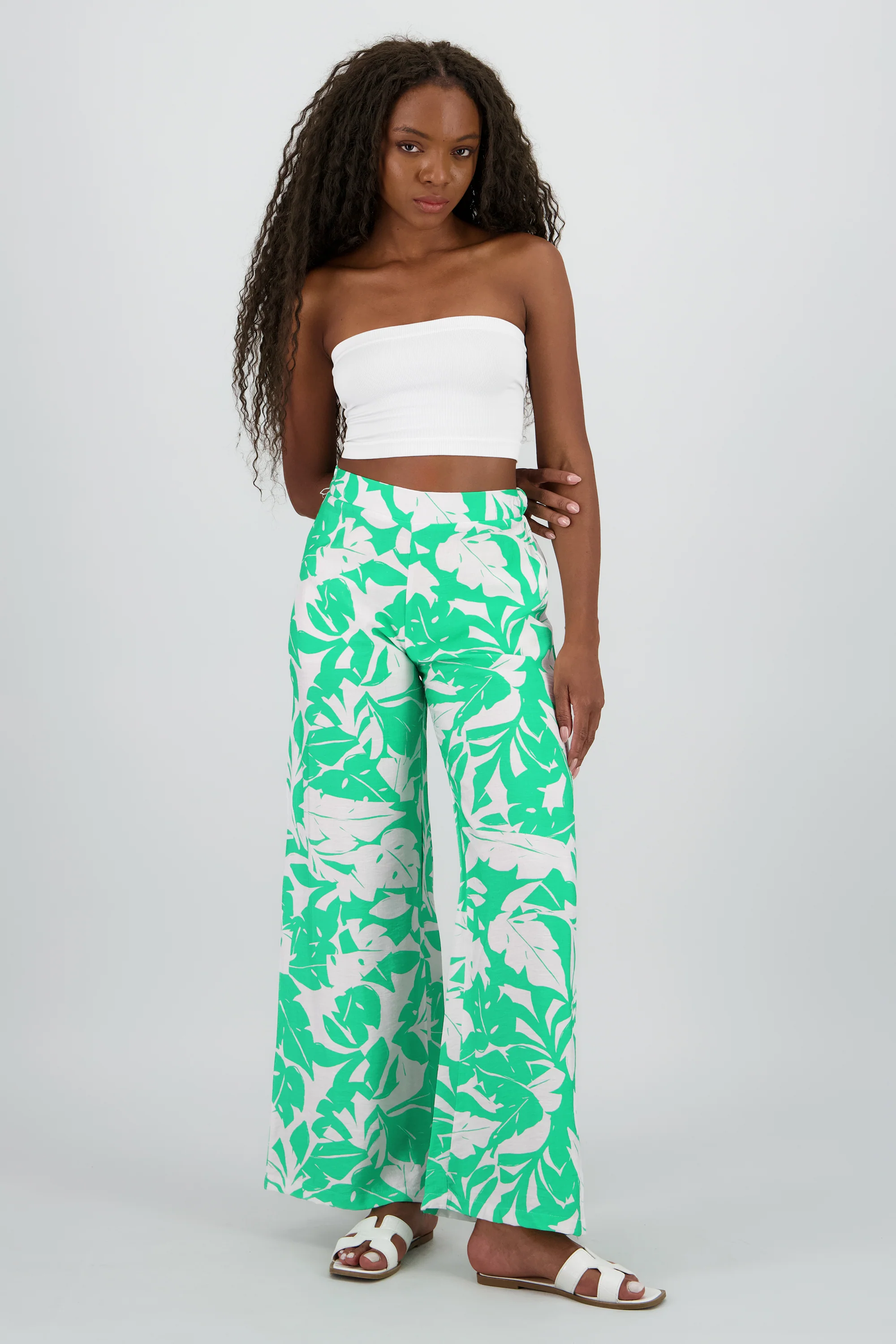Pantalon fluido tropical pretina ancha