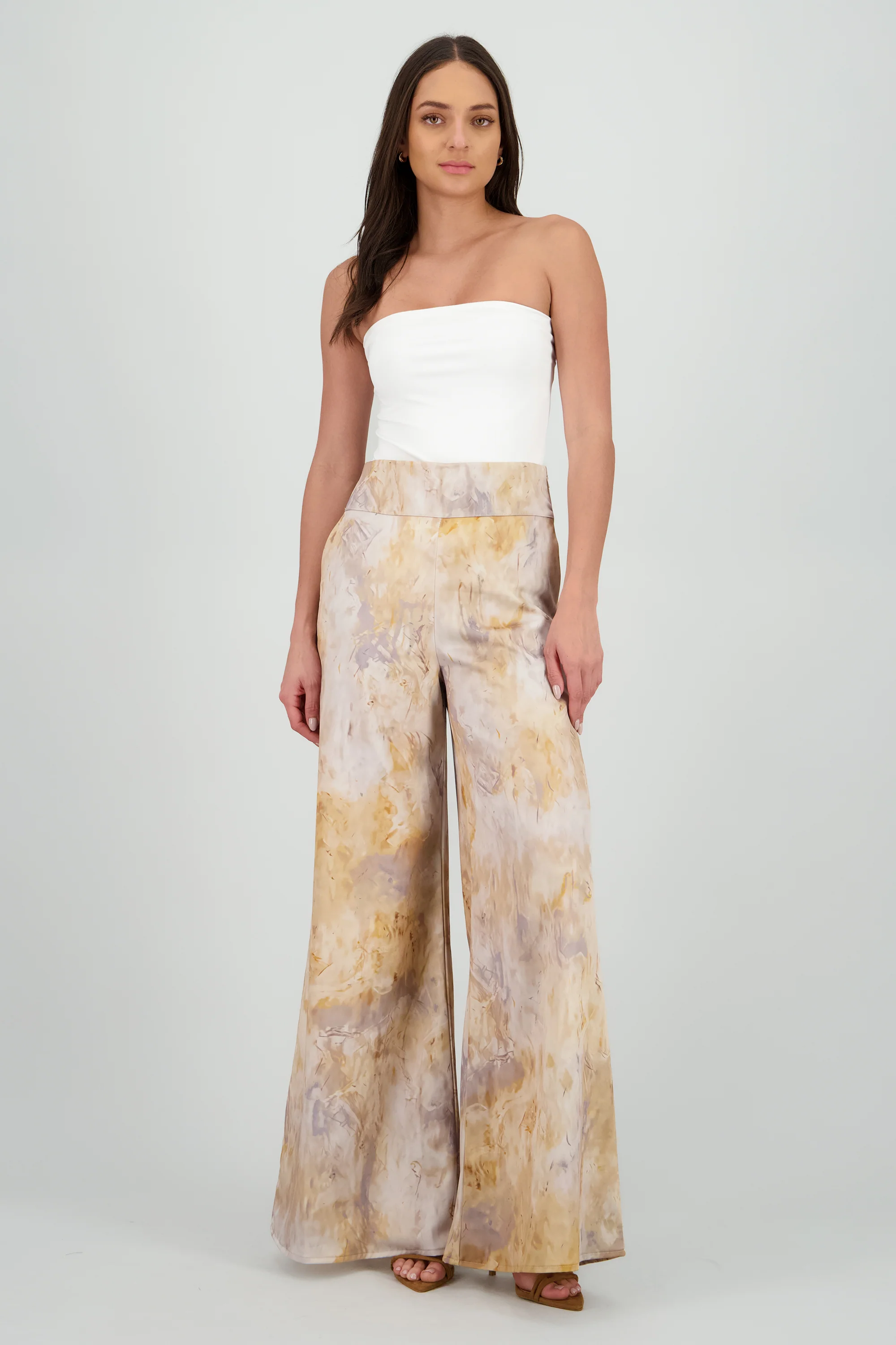 Pantalon high waisted wide leg estampado