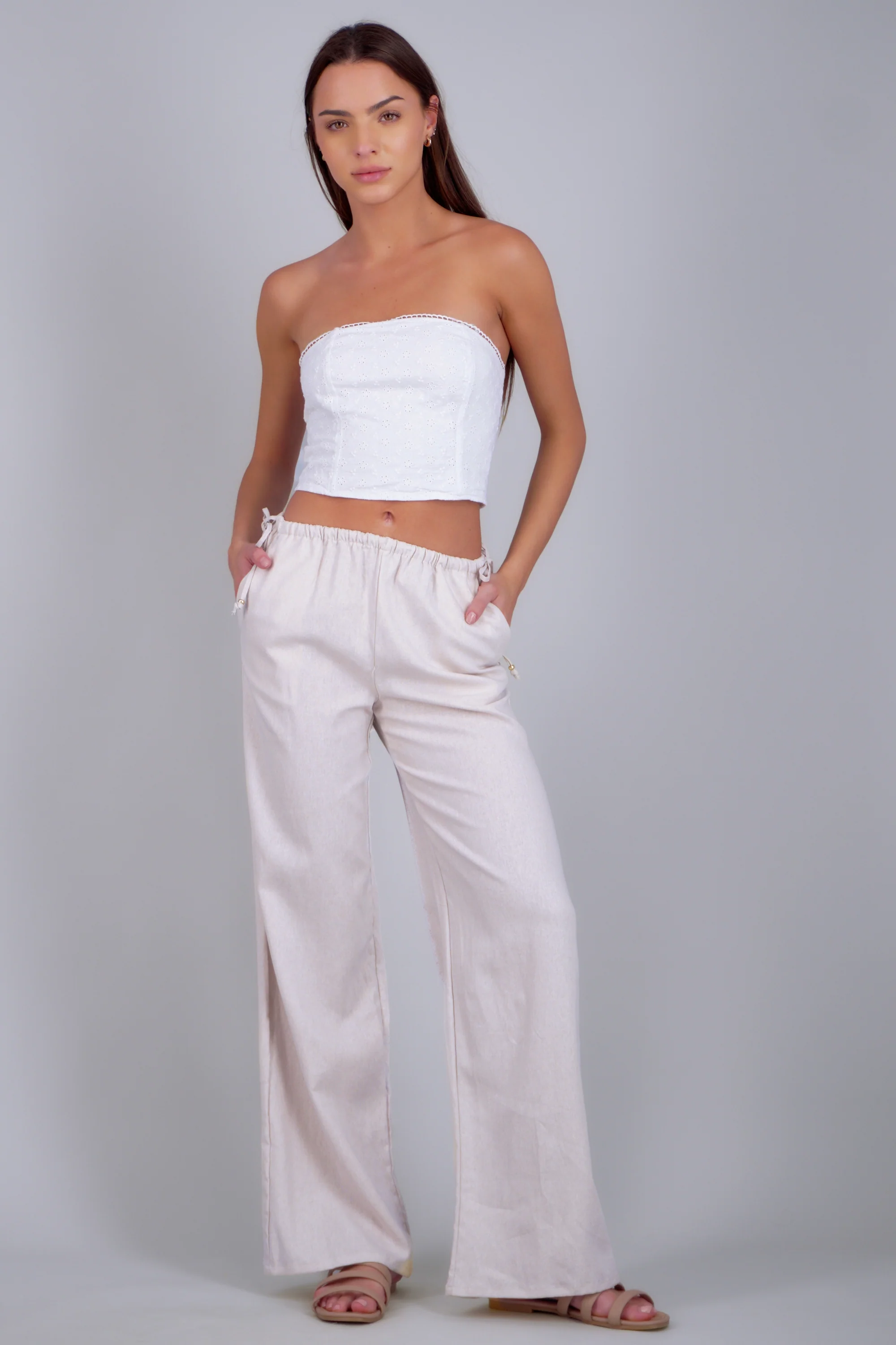 Pantalón lino detalle moños