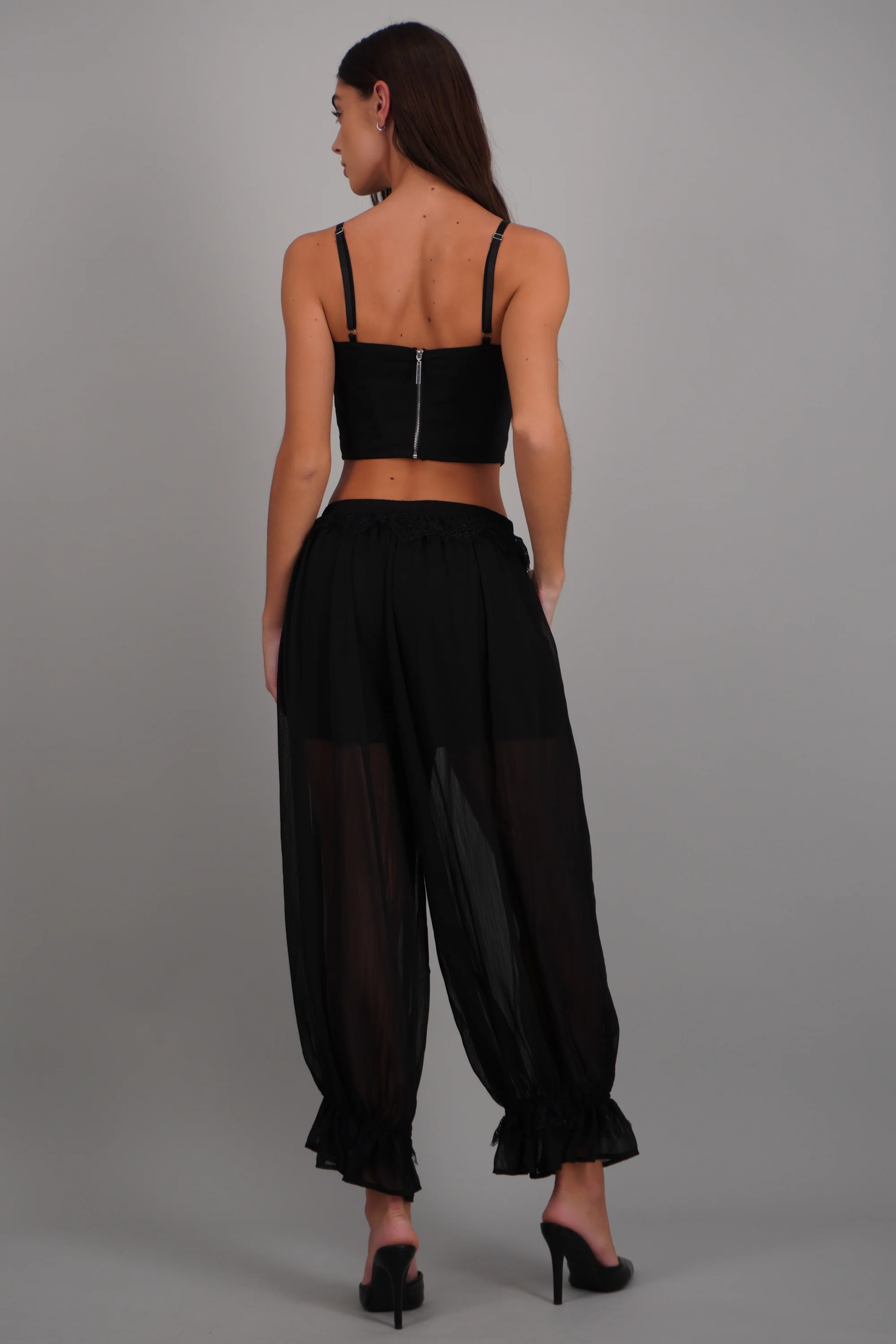 Pantalon liso con encaje acabado balloon - Image 4