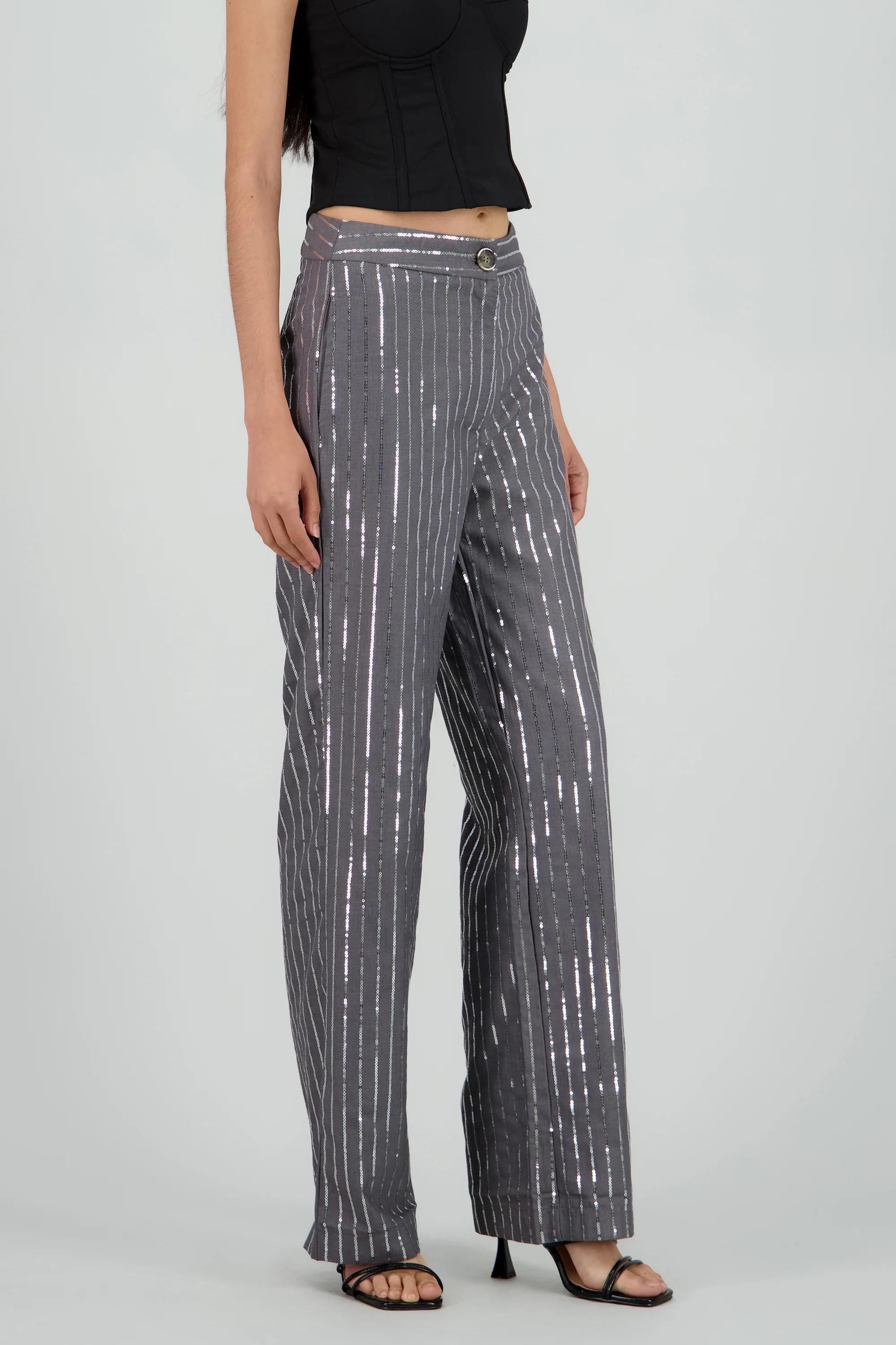 Pantalon recto de rayas con brillos - Image 3